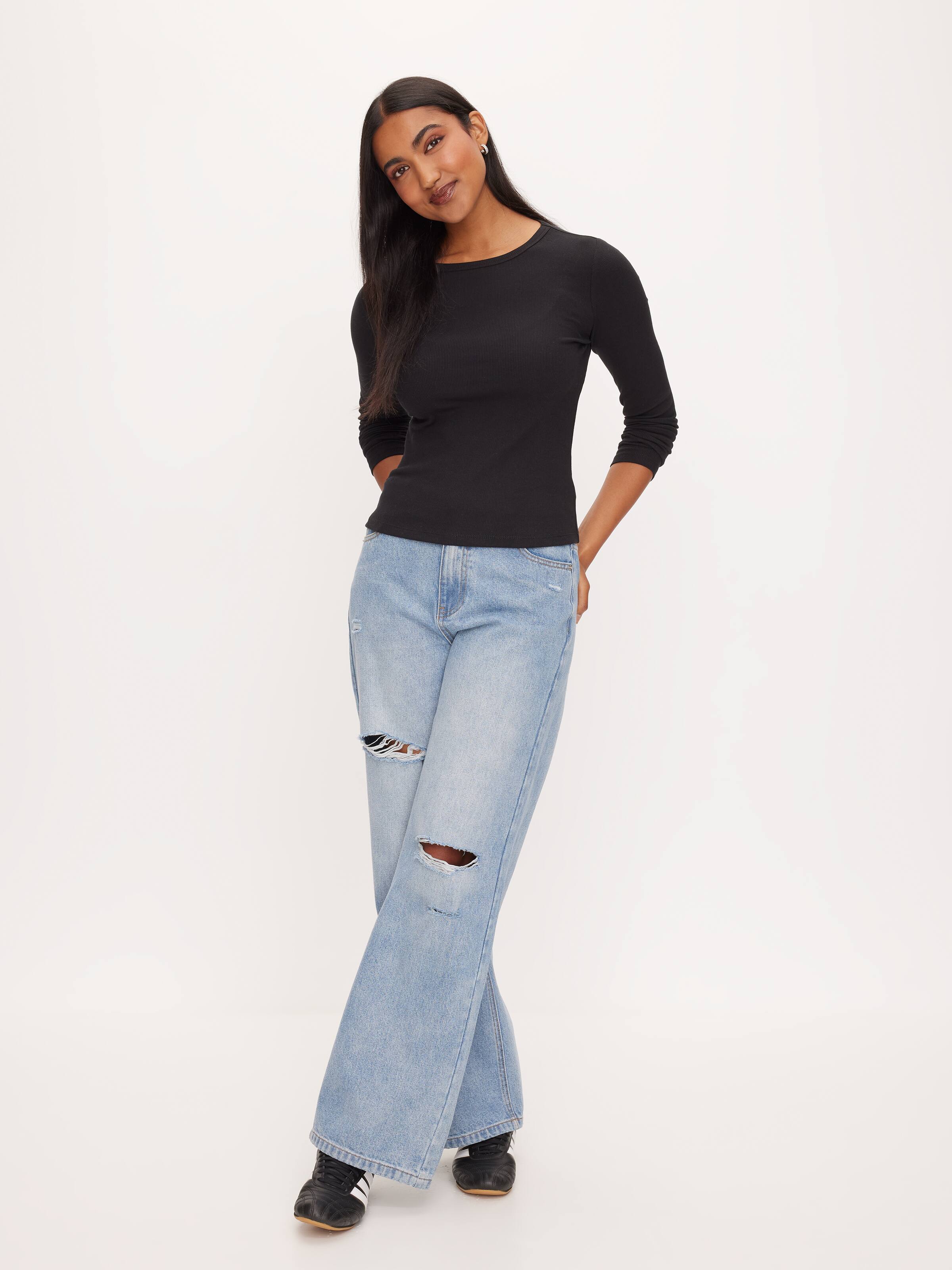 Rib Crew Neck Long Sleeve Top