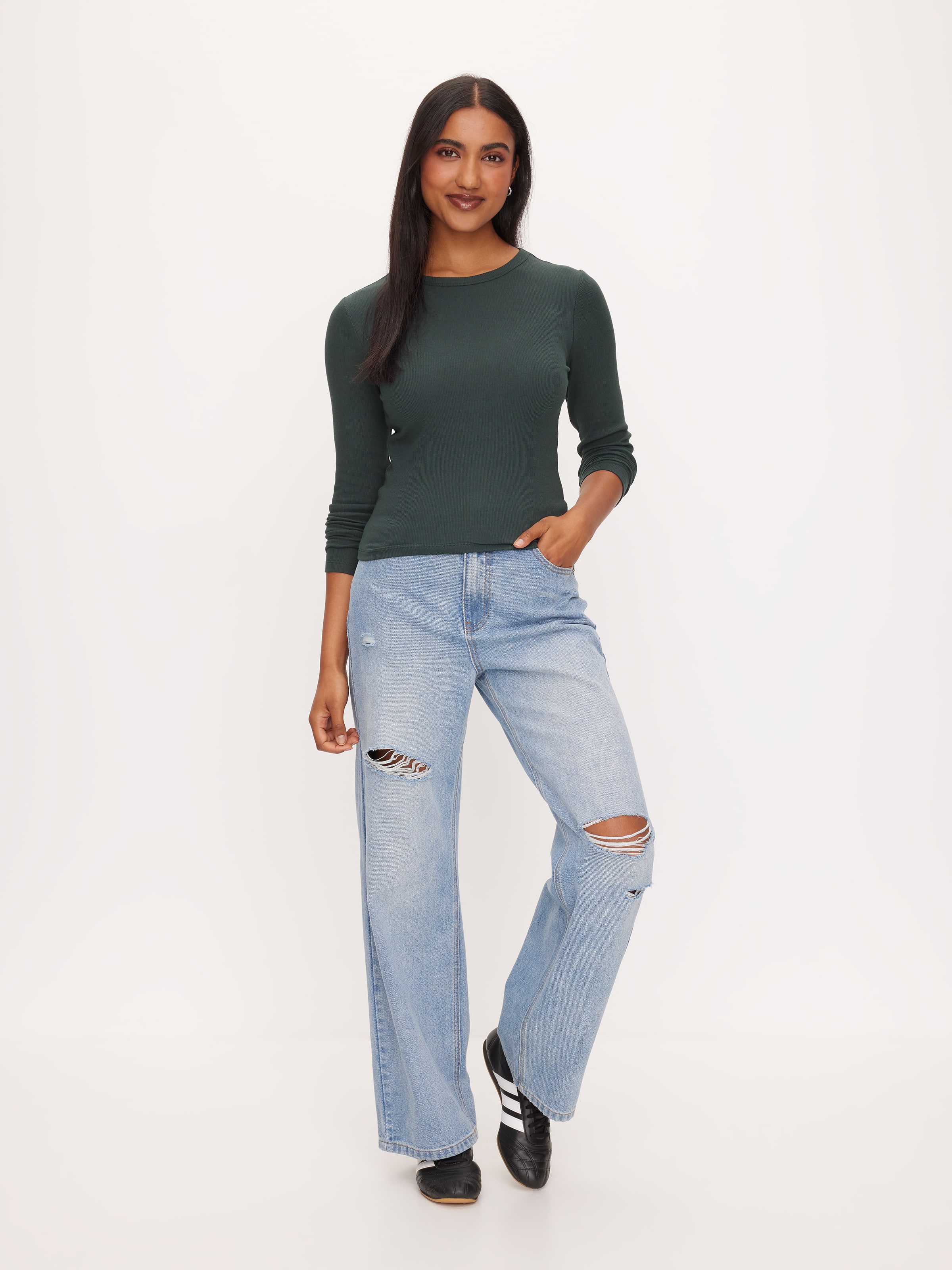 Rib Crew Neck Long Sleeve Top