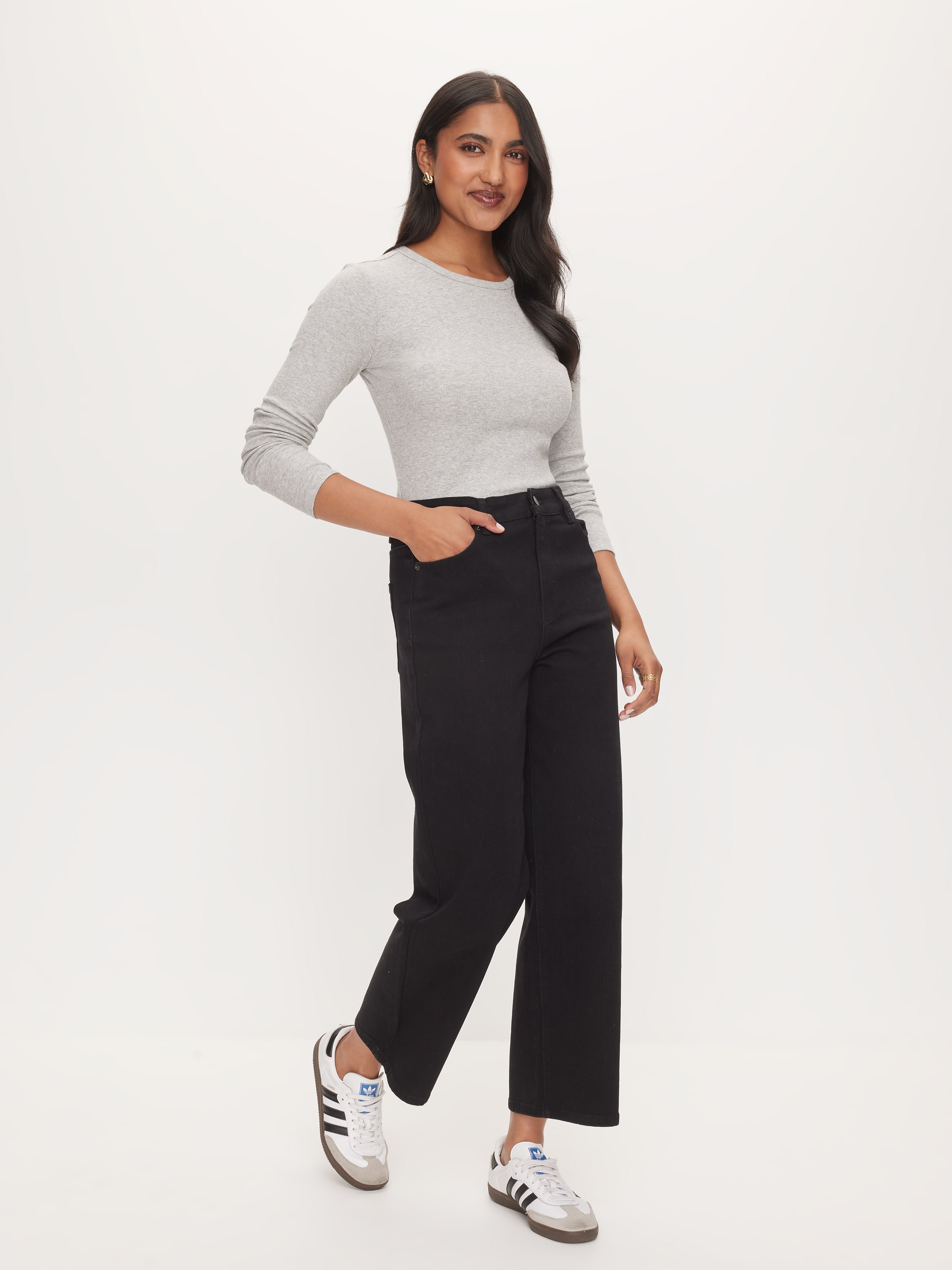 Rib Crew Neck Long Sleeve Top