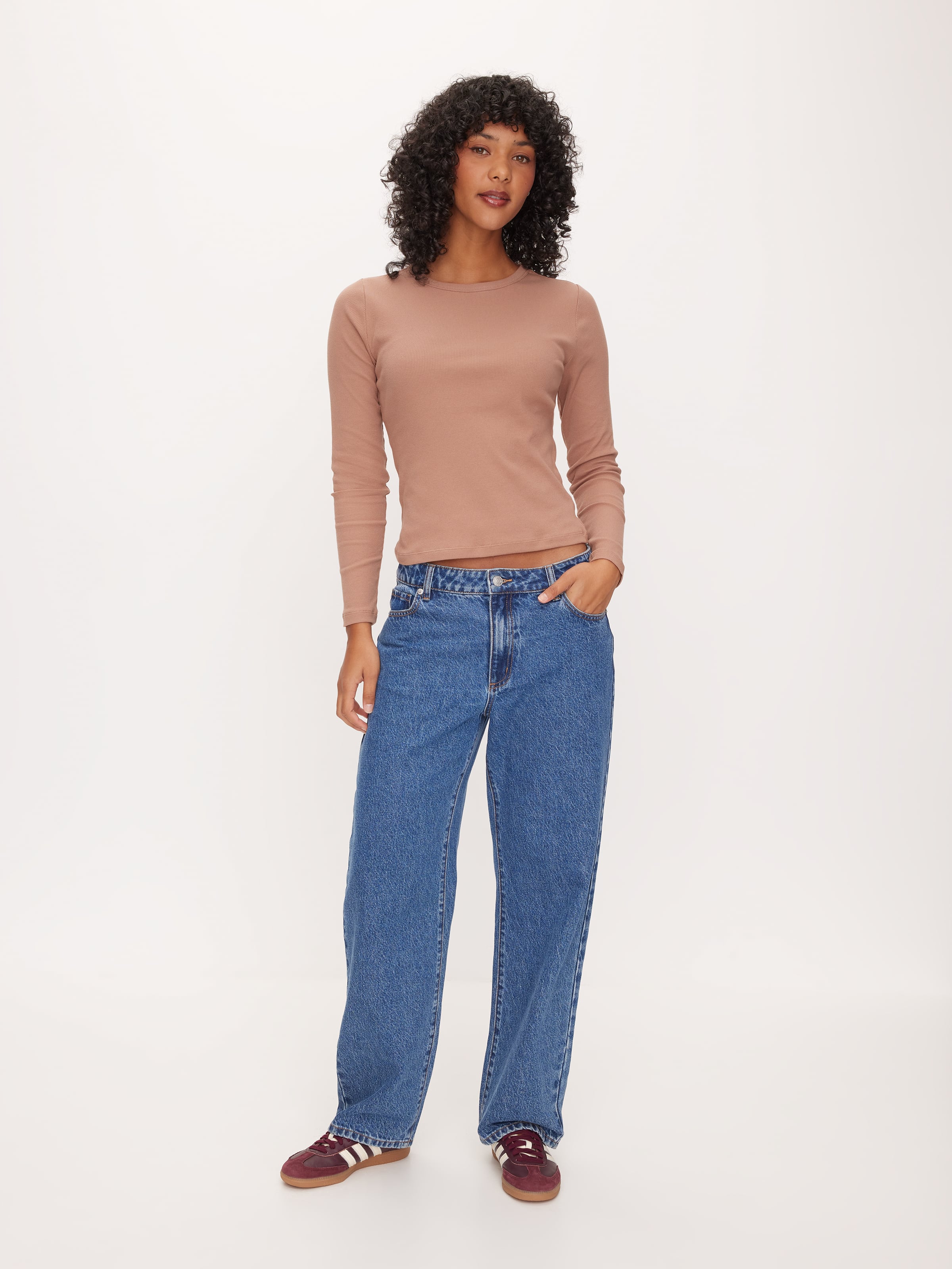 Rib Crew Neck Long Sleeve Top