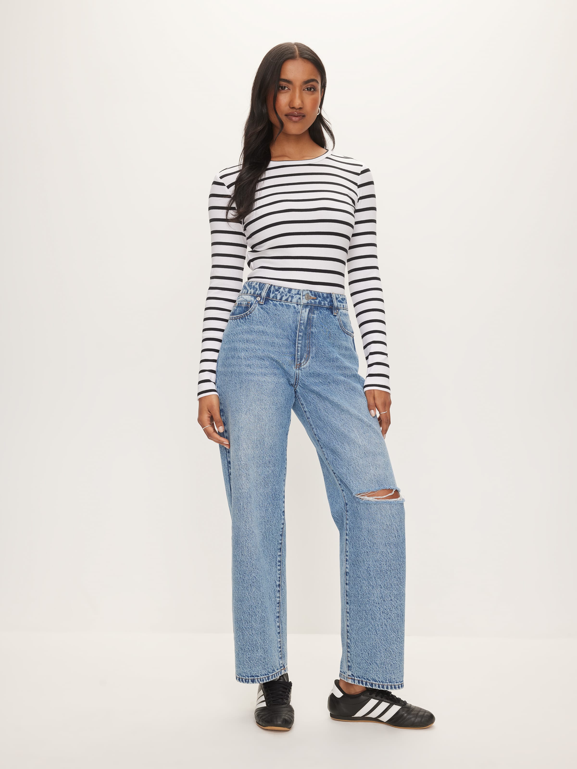 Rib Crew Neck Long Sleeve Top