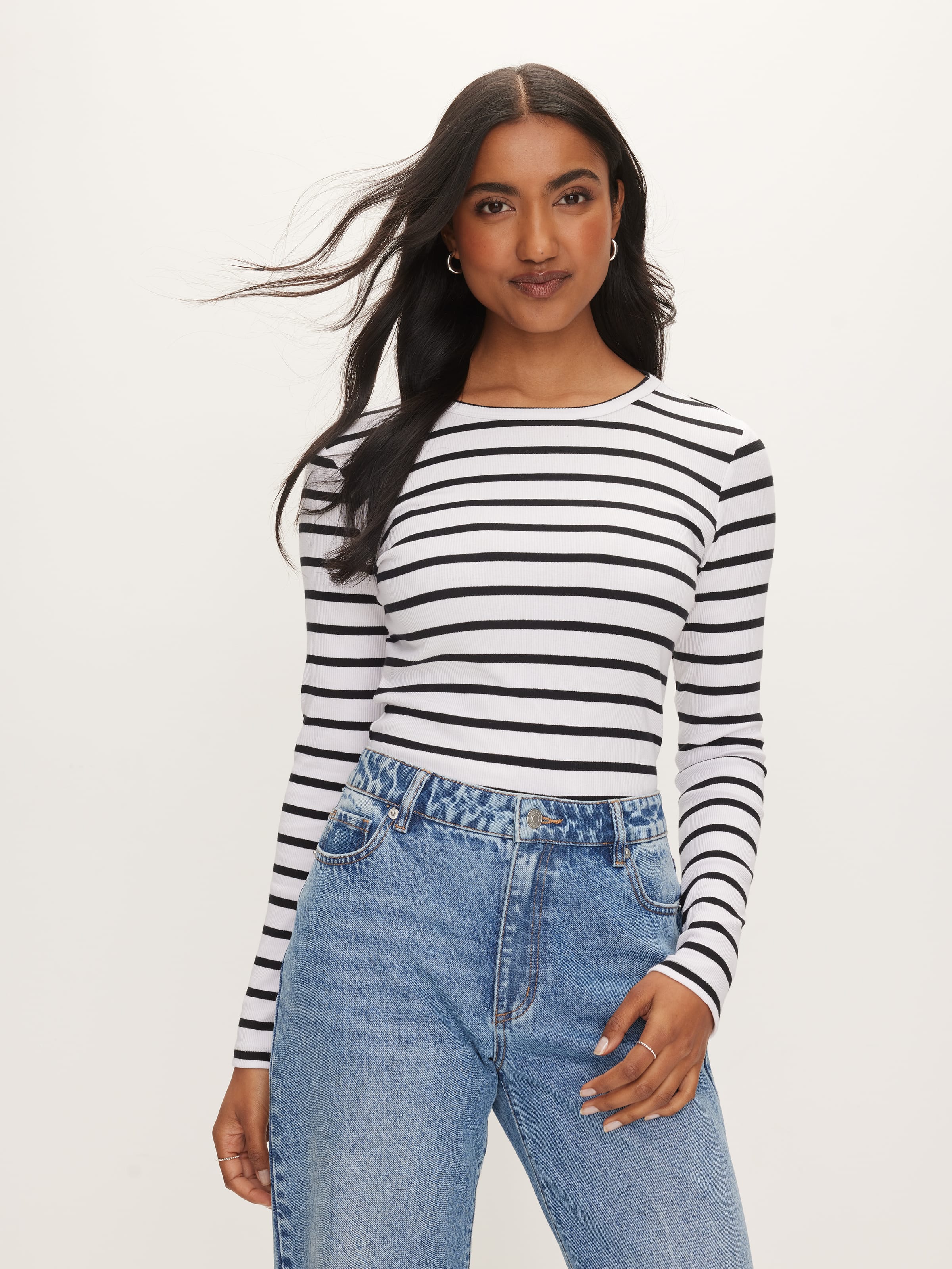 Rib Crew Neck Long Sleeve Top
