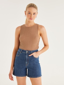 Textured Ruched Side Top