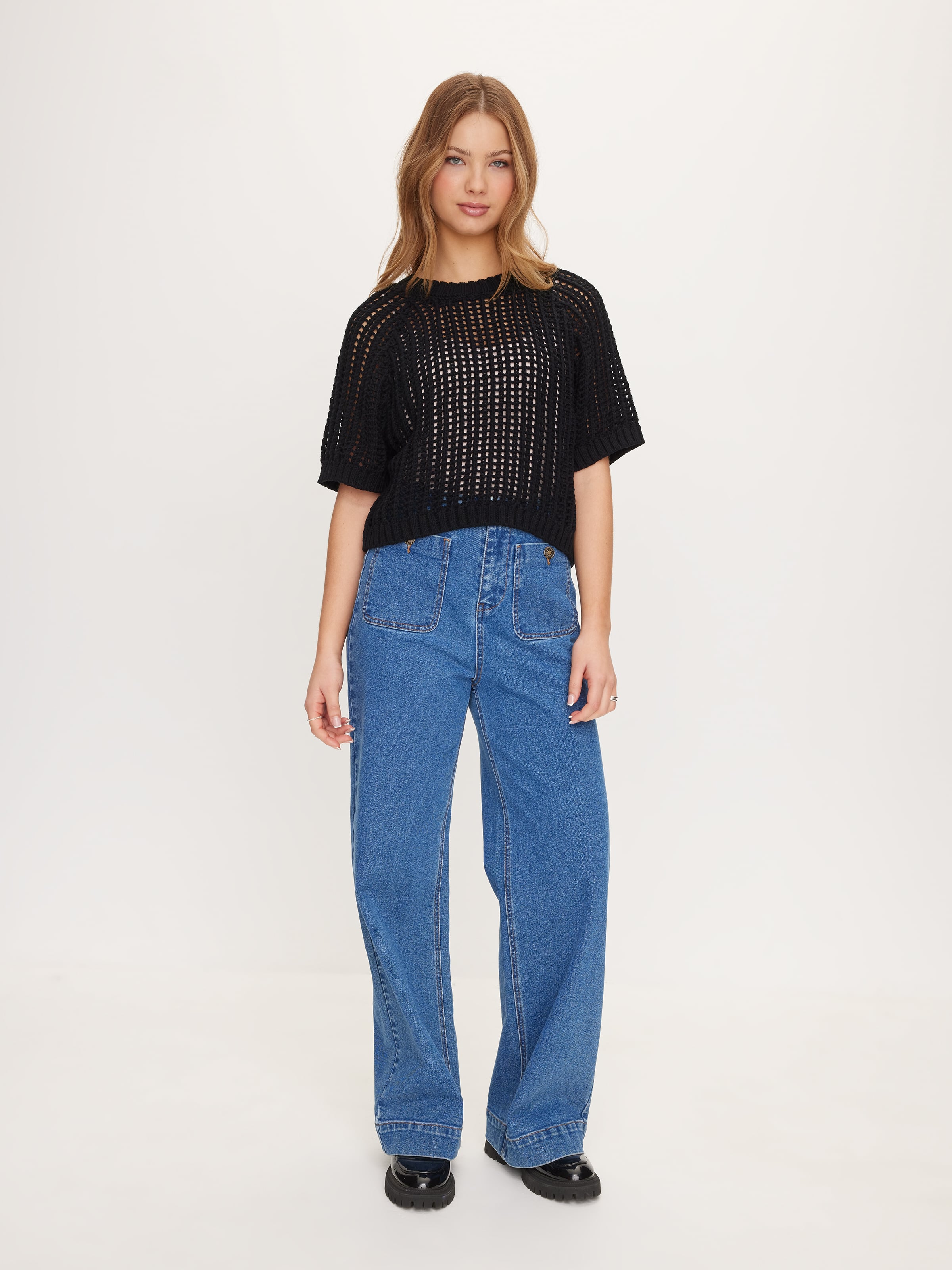 Chunky Short Sleeve Open Knit Top