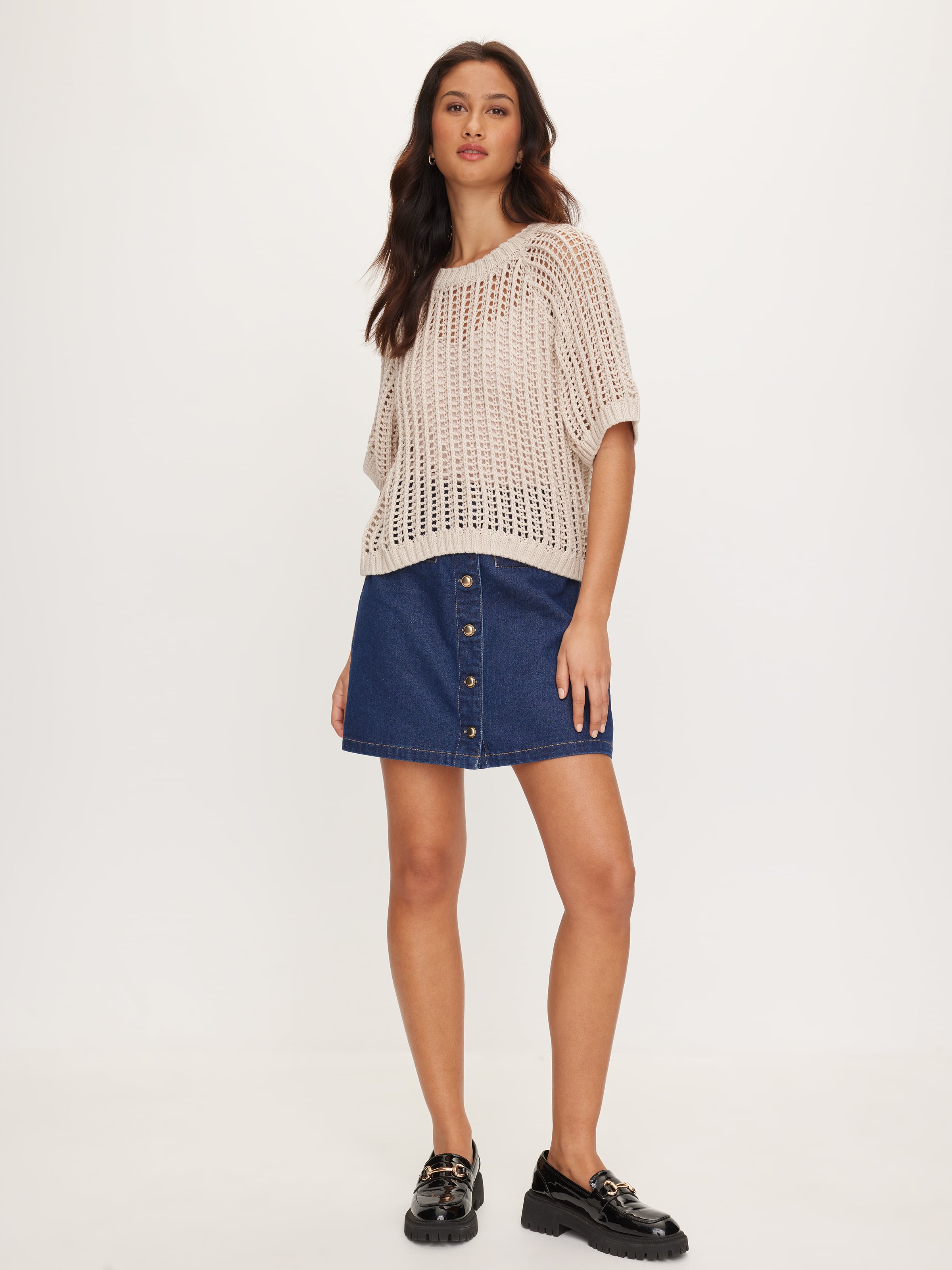 Chunky Short Sleeve Open Knit Top