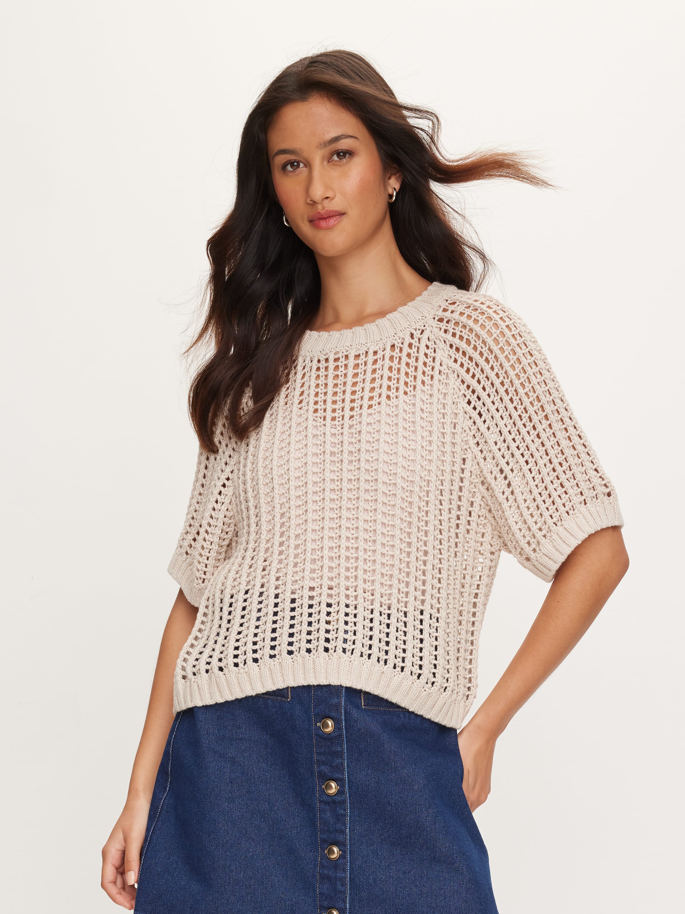 Chunky Short Sleeve Open Knit Top