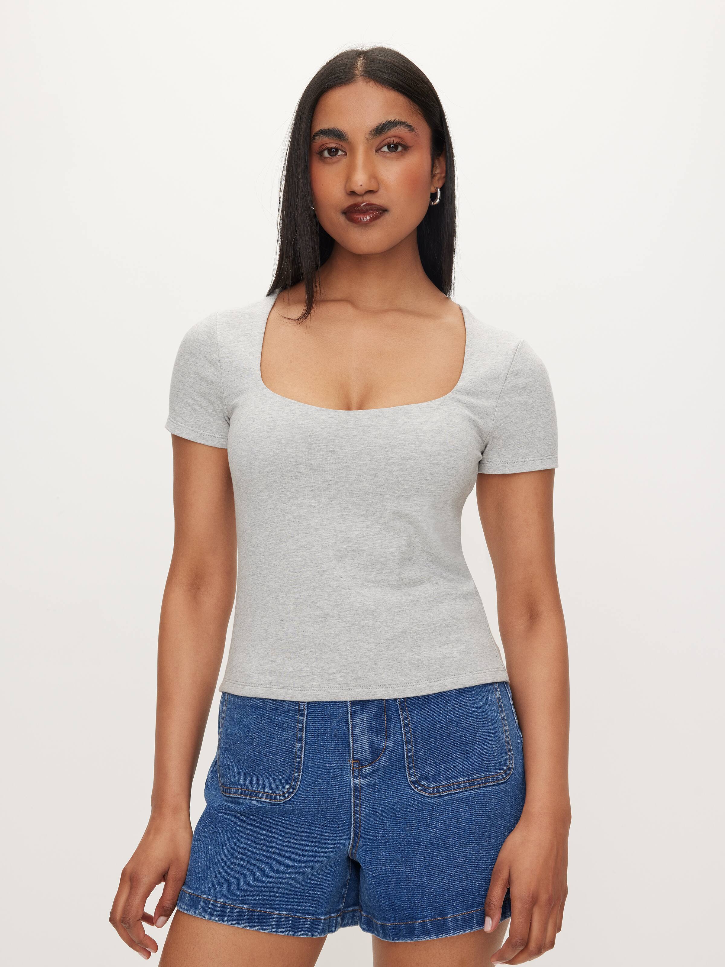 Square V-Neck Short Sleeve Tee
