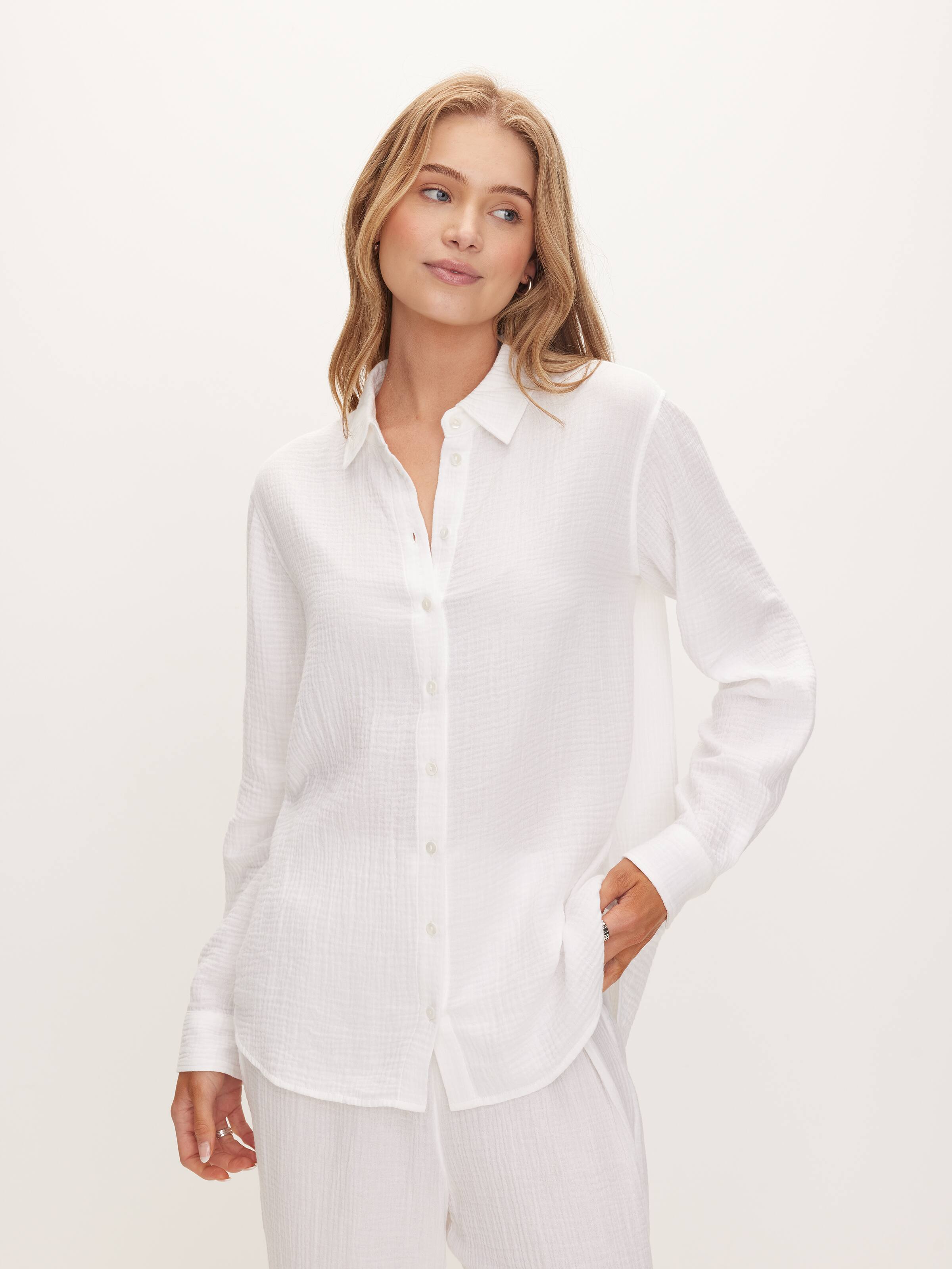 Mina Long Sleeve Cotton Waffle Shirt