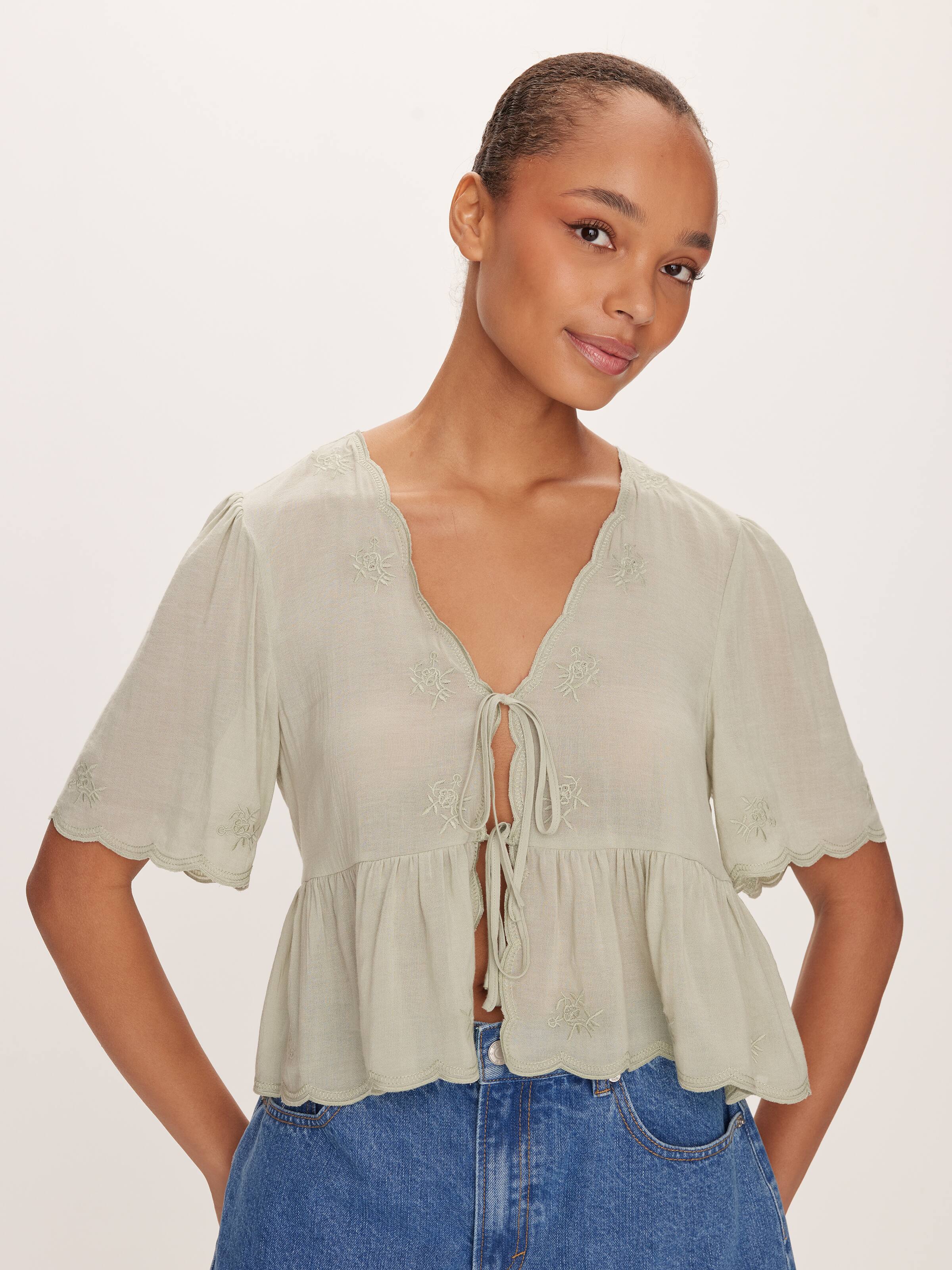Perry Tie Front Short Sleeve Top
