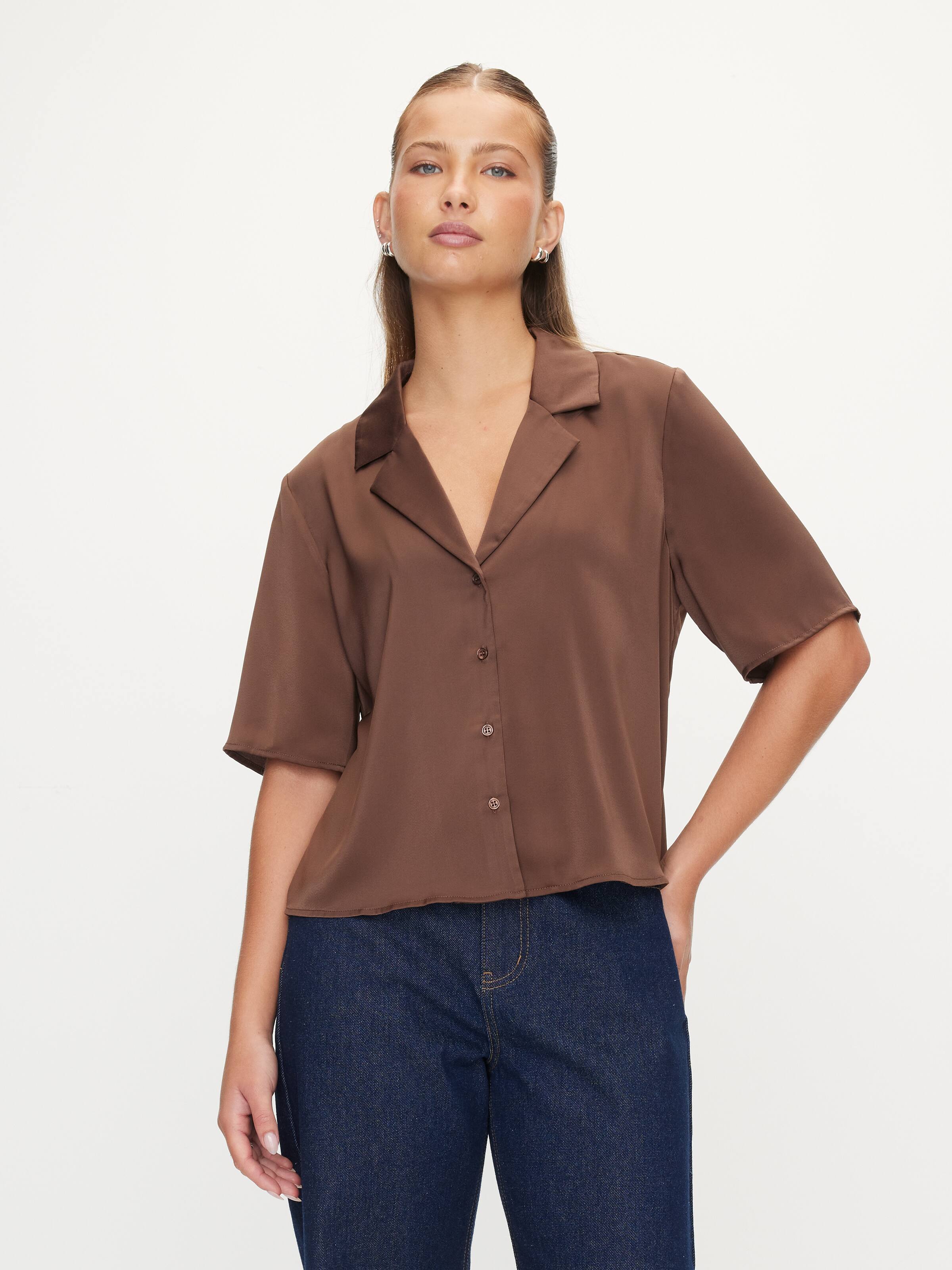Sabrina Short Sleeve Satin Shirt