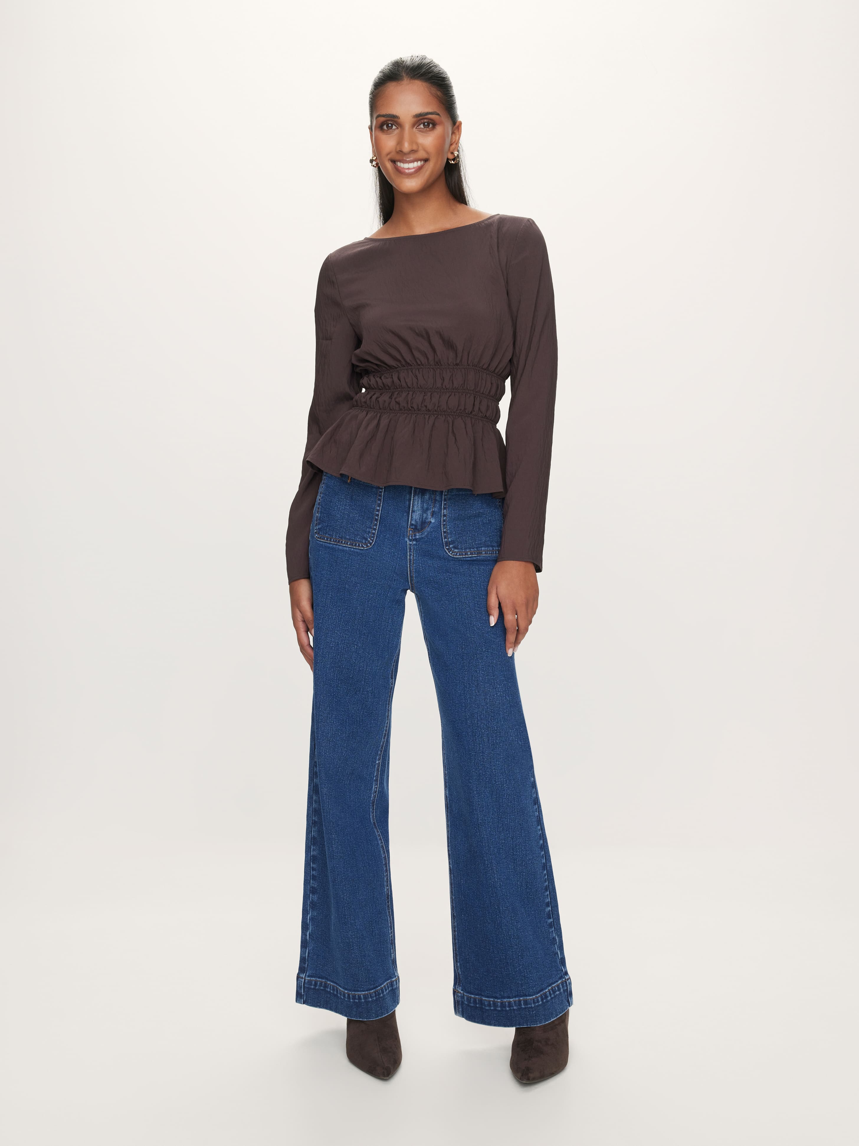 Lainey Long Sleeve Shirred Top