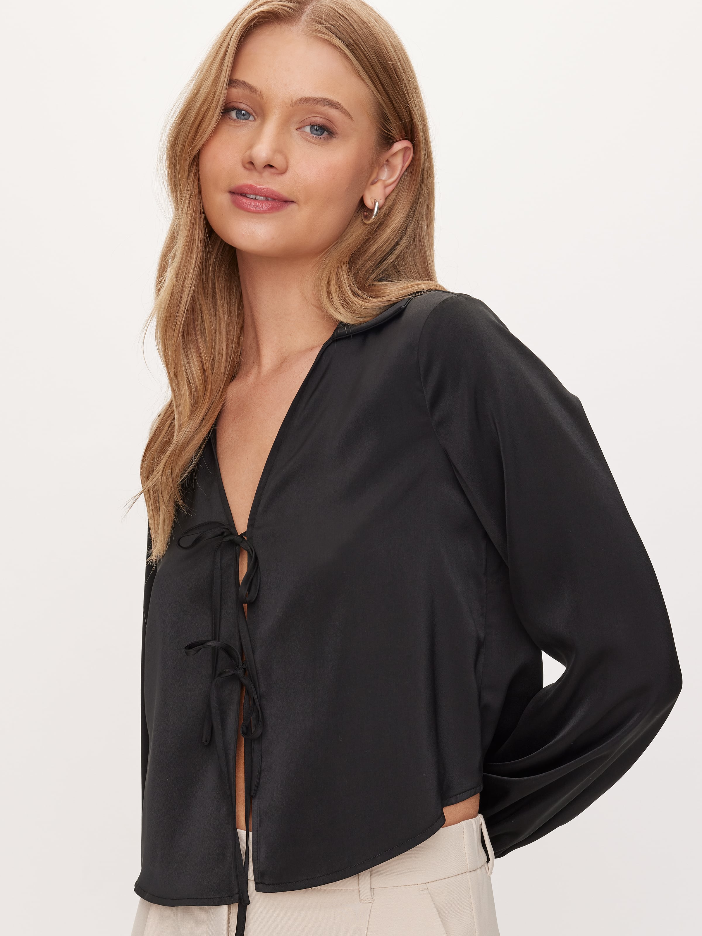 Lena Satin Tie Front Shirt