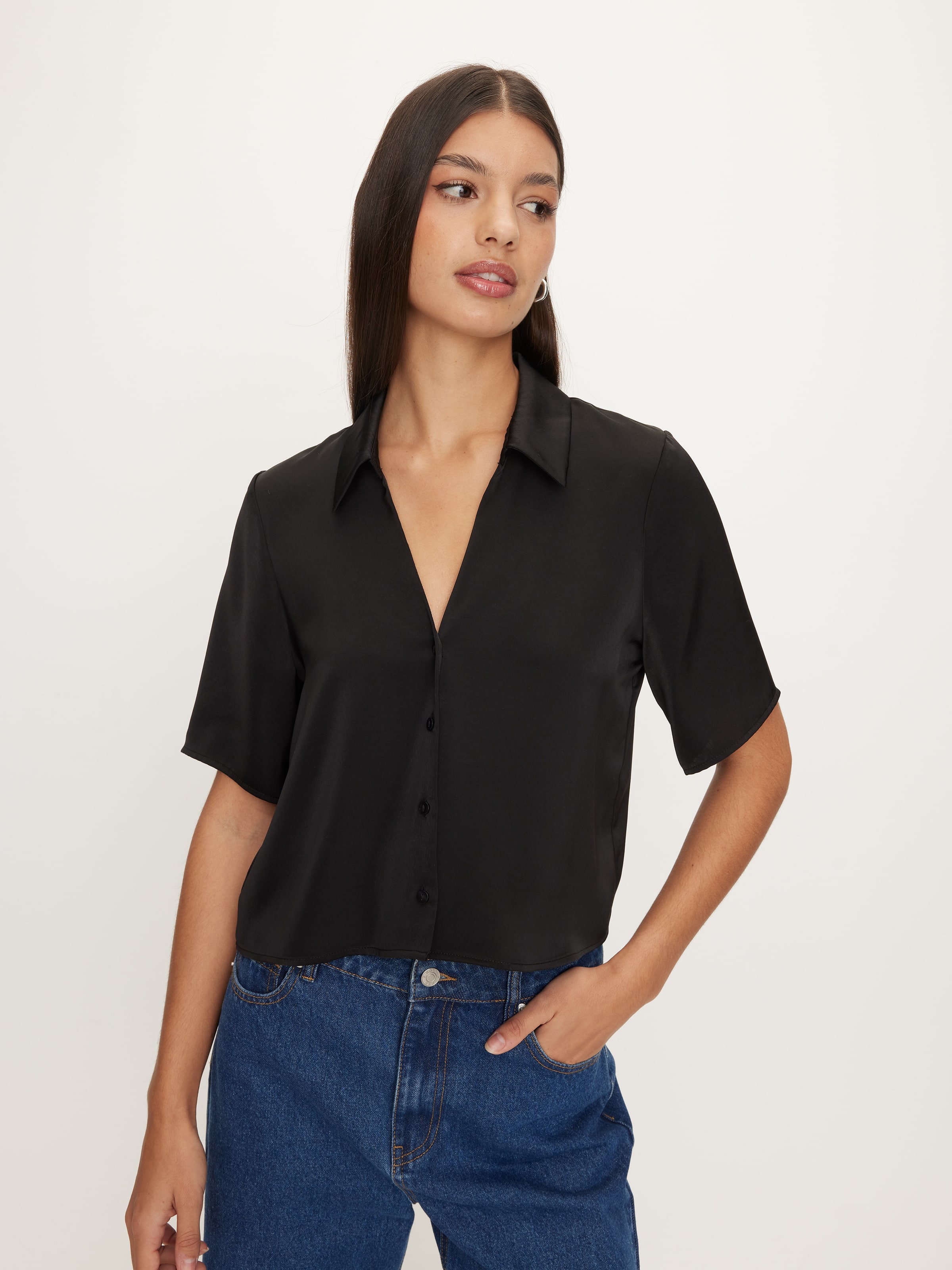 Aisha Satin Short Sleeve Shirt