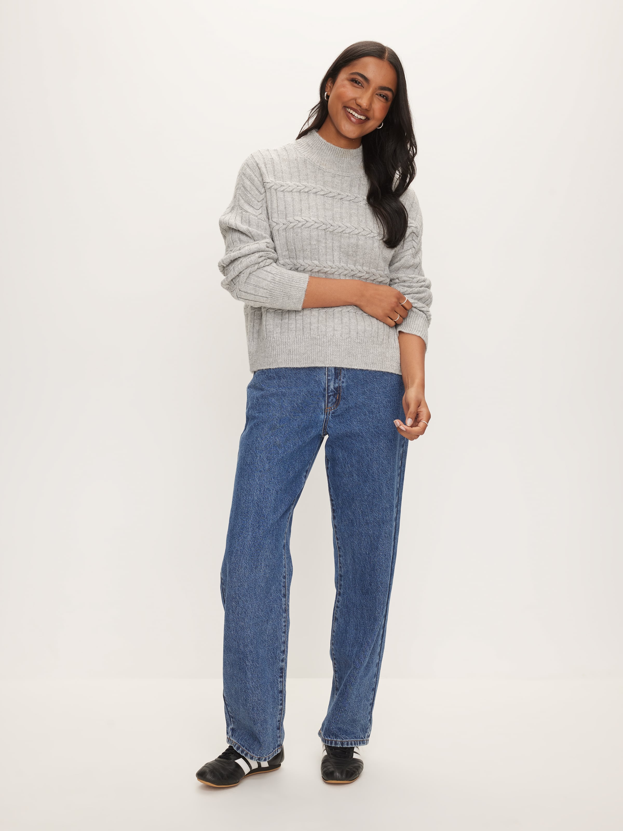 Braid Long Sleeve Mock Neck Knit