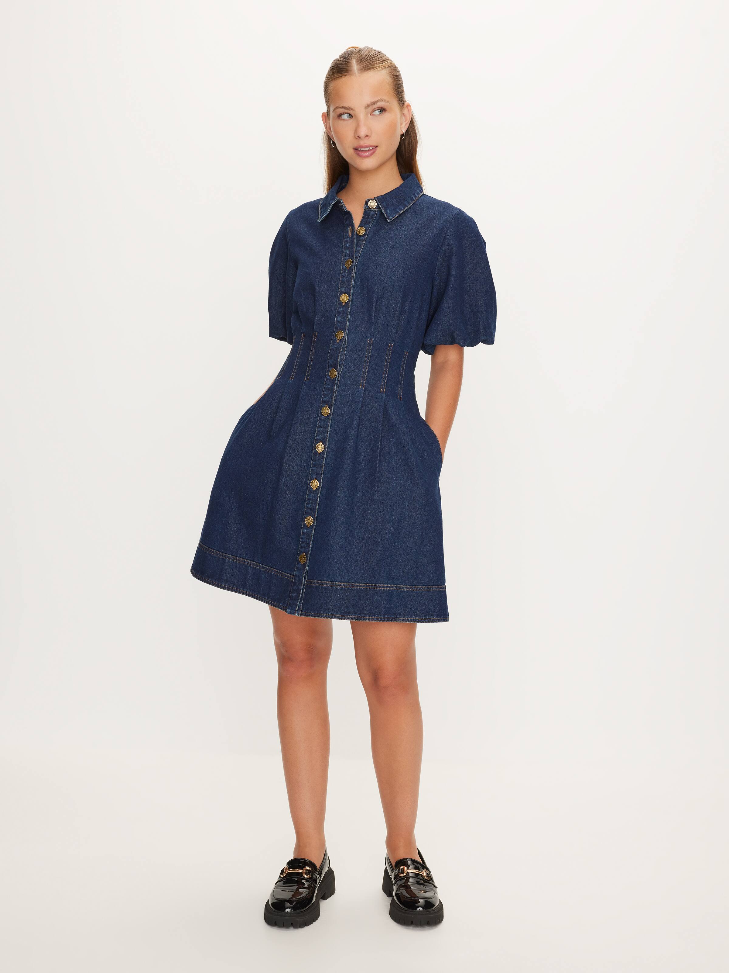 Paloma Puff Sleeve Denim Mini