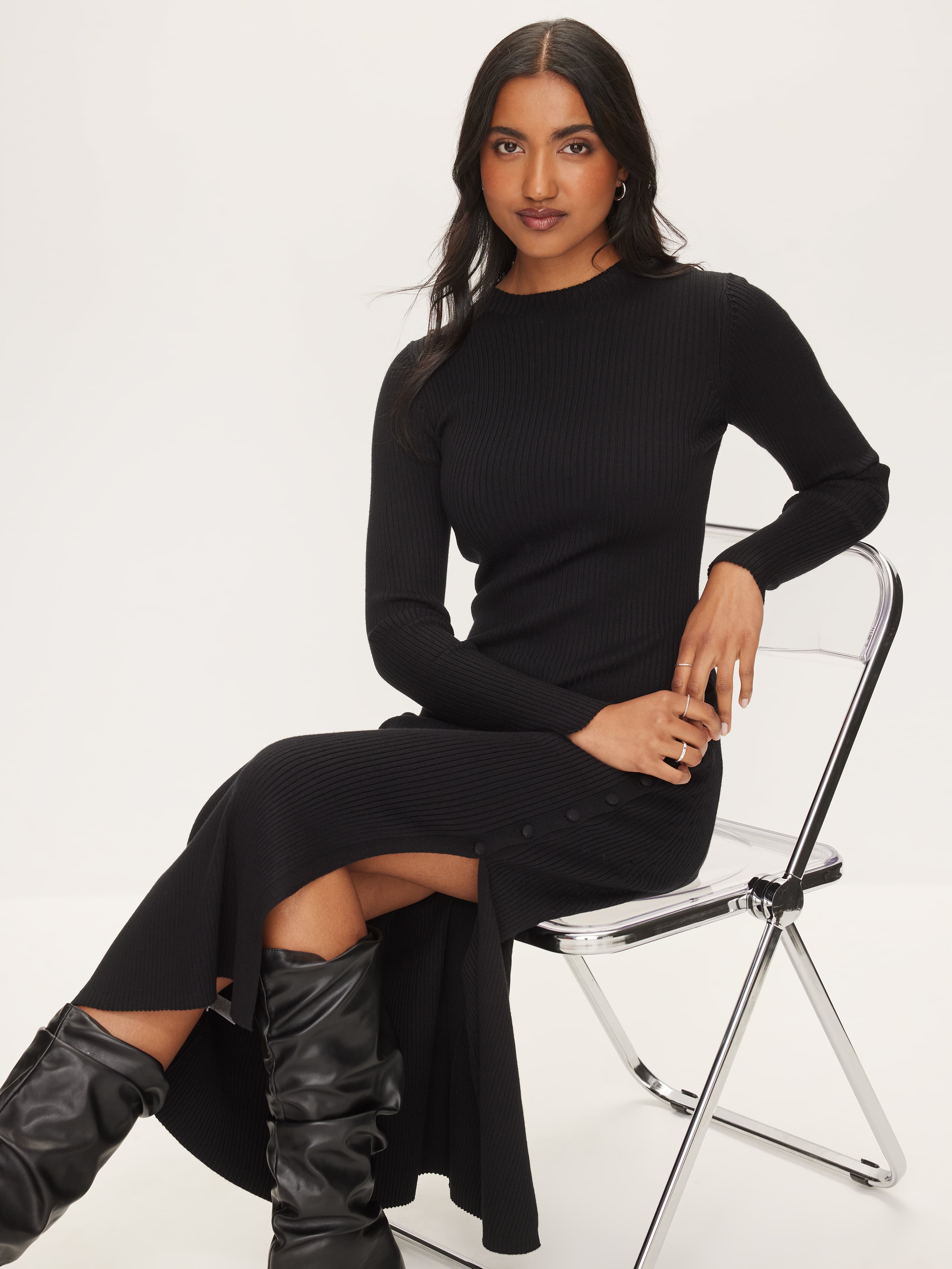 Maya Long Sleeve Knit Midi Dress