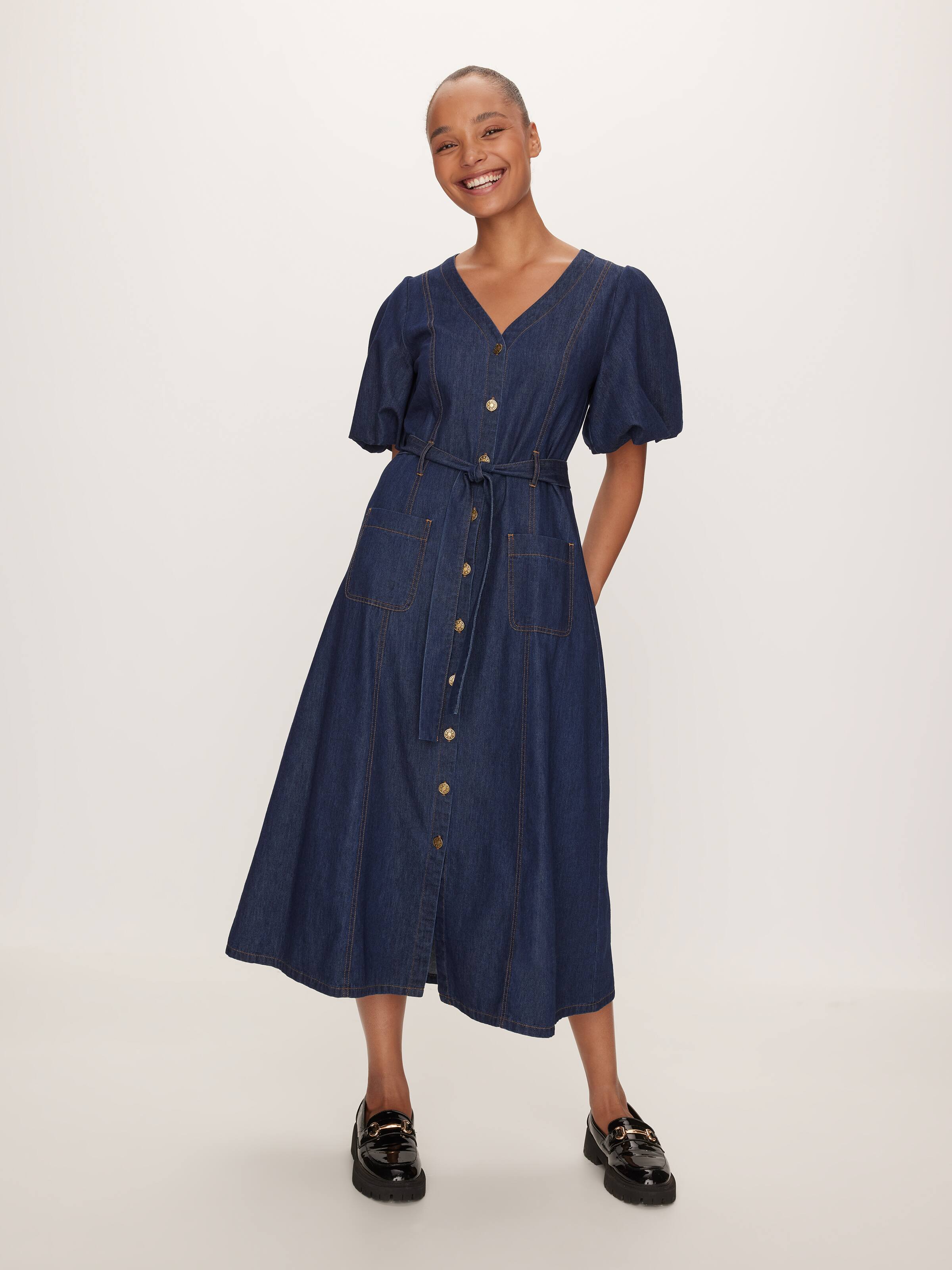 Calista Denim V-Neck Midi