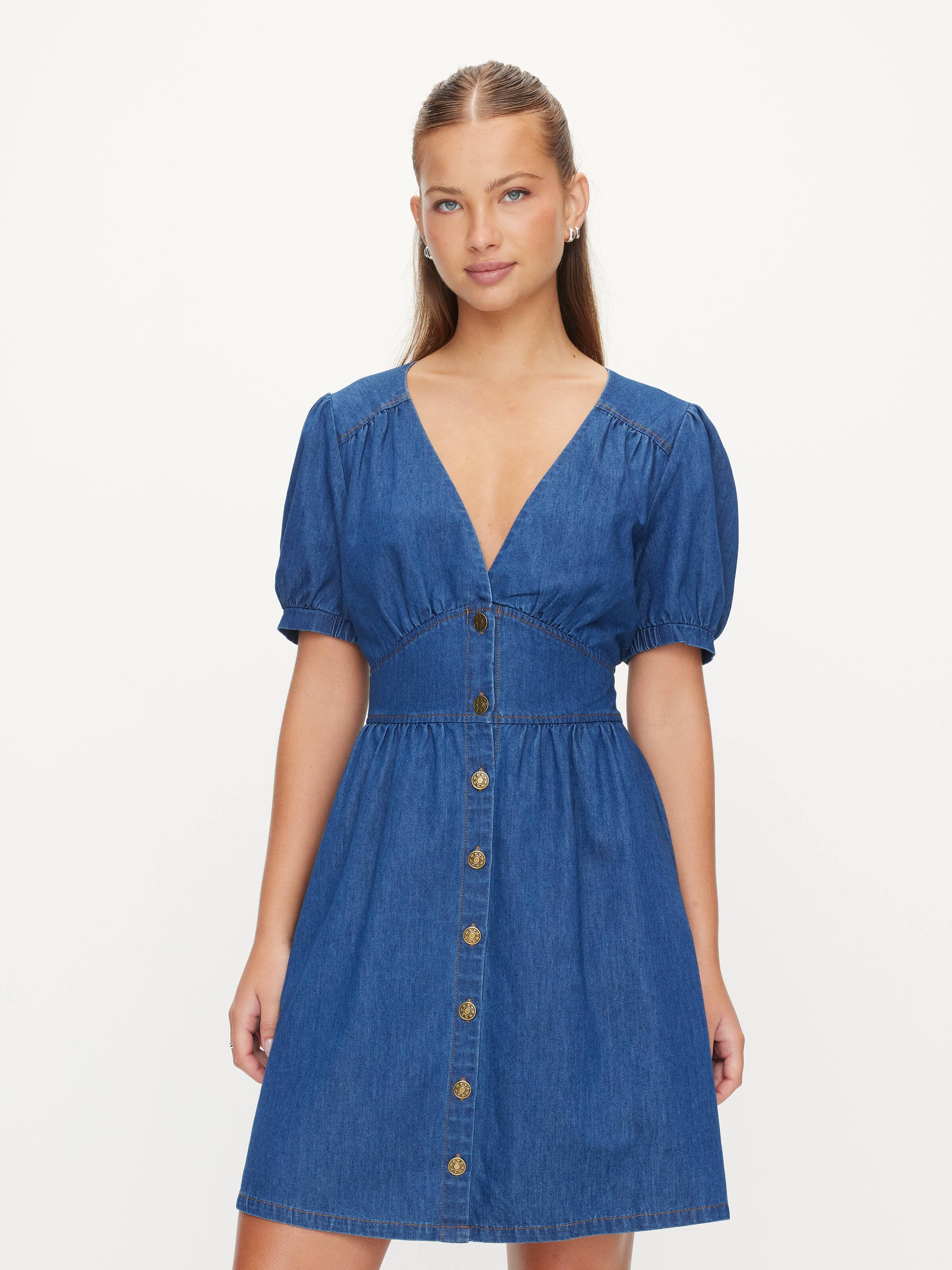 dotti blue dress Blue Satin Puff Sleeve Dress , New with tags