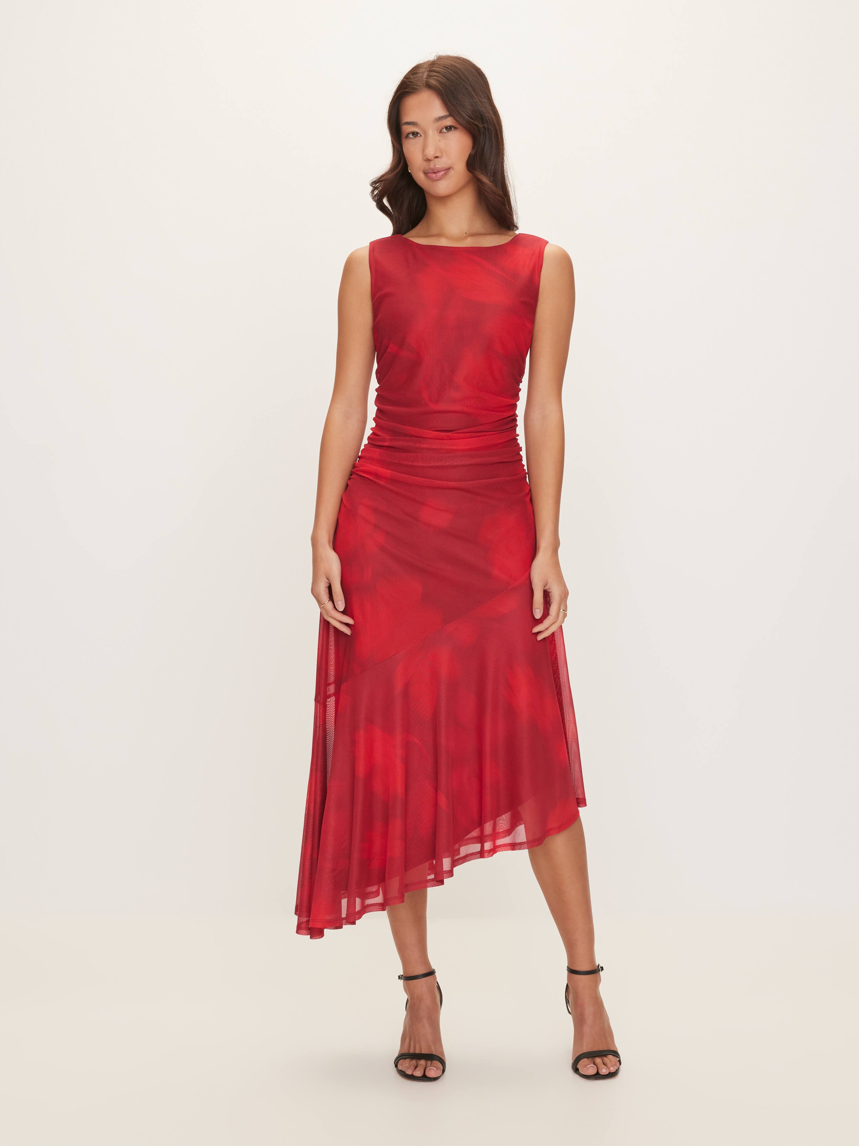 Juni Short Sleeve Mesh Midi Dress