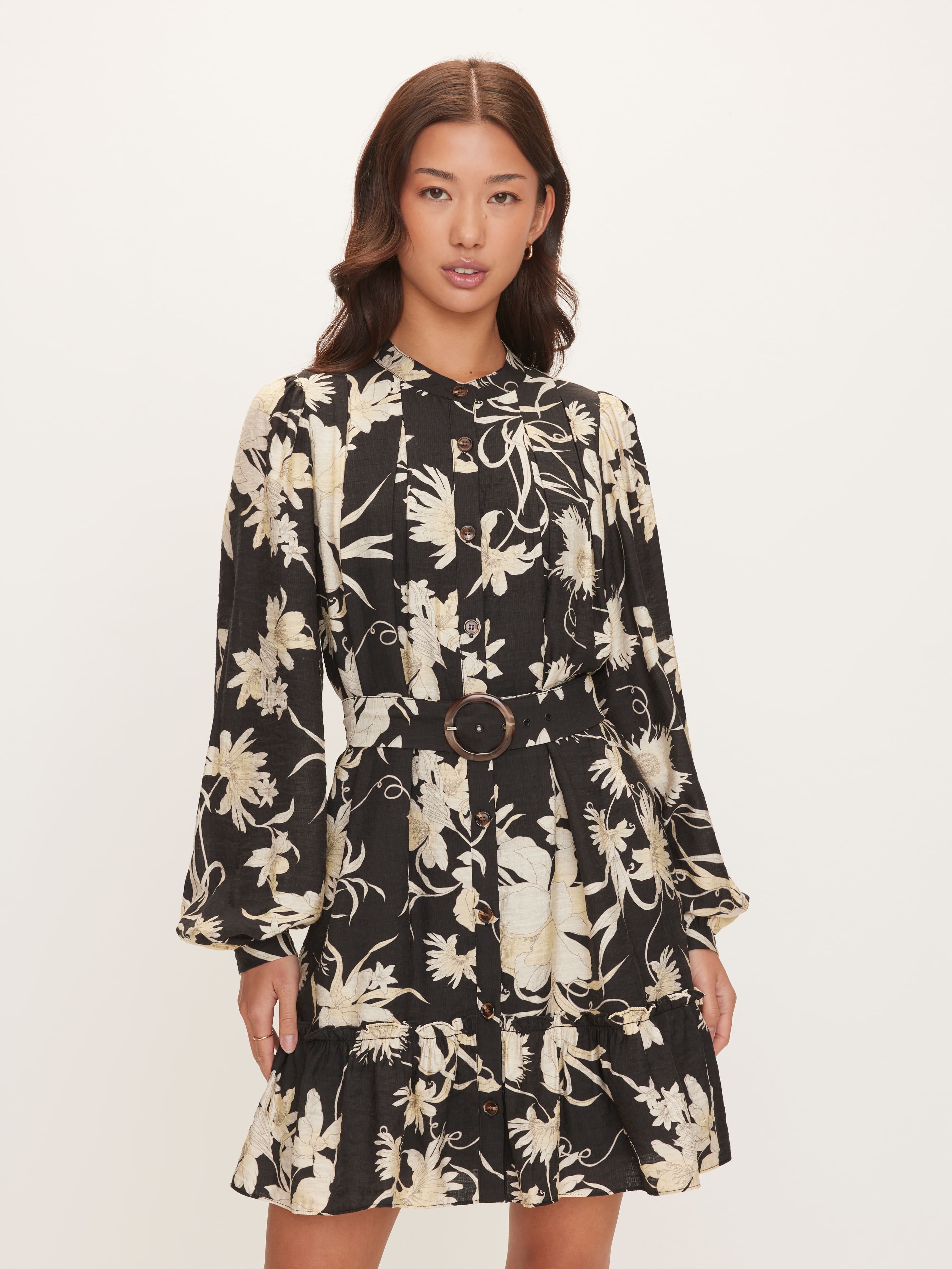 Maude Long Sleeve Belted Mini Dress