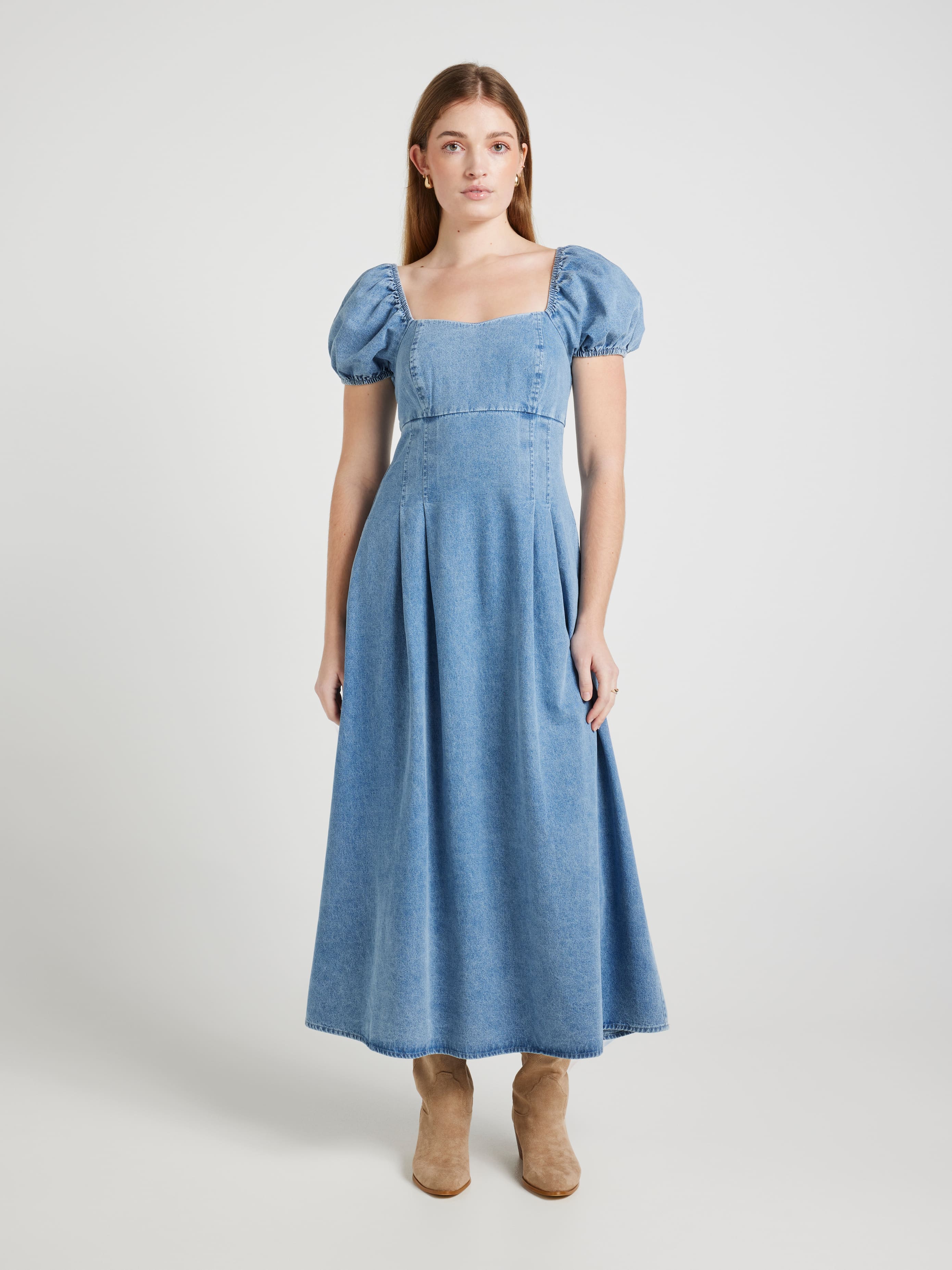 Dahlia Puff Sleeve Denim Midi Dress