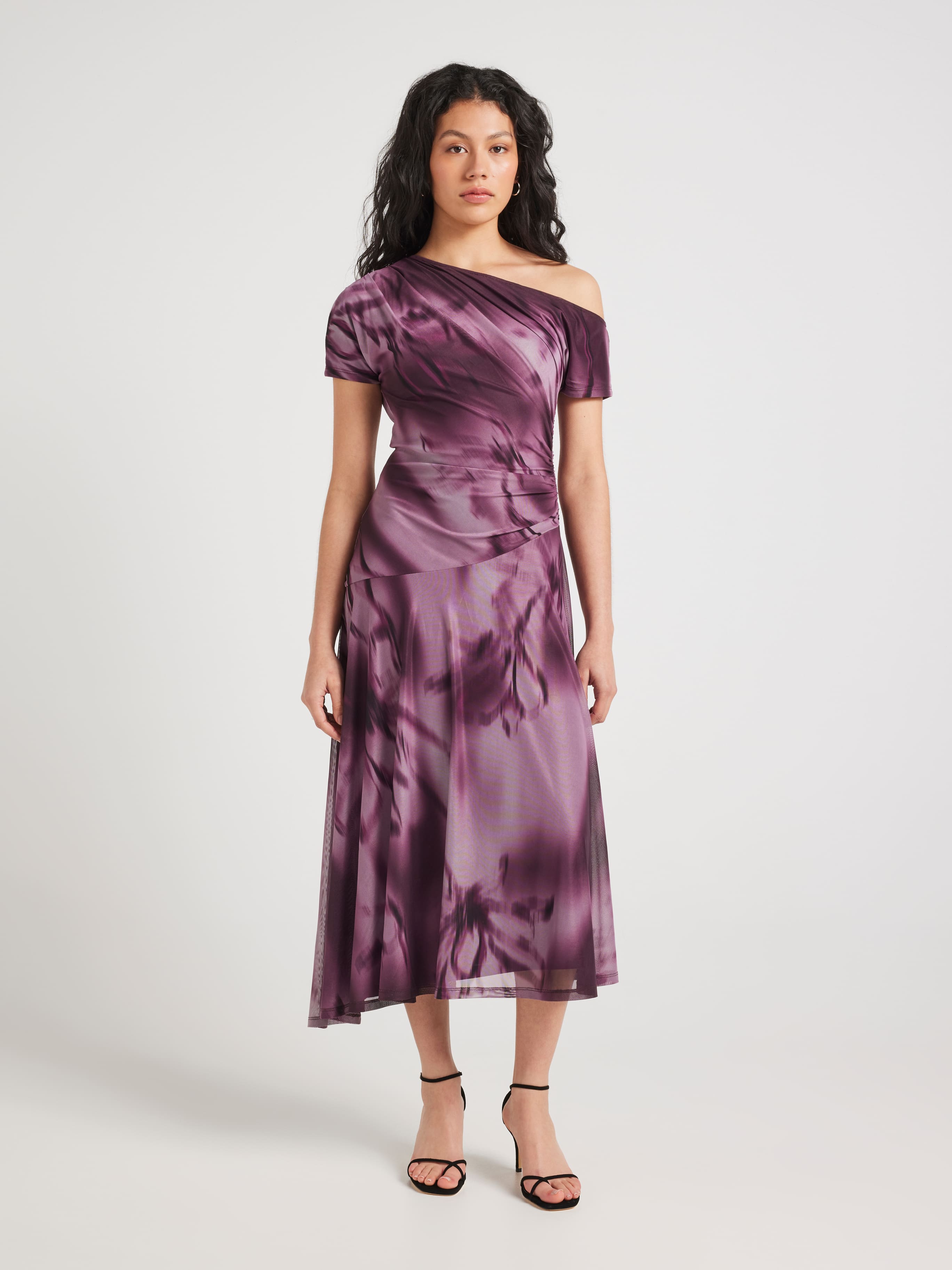Noelle Over Shoulder Mesh Midi Dress