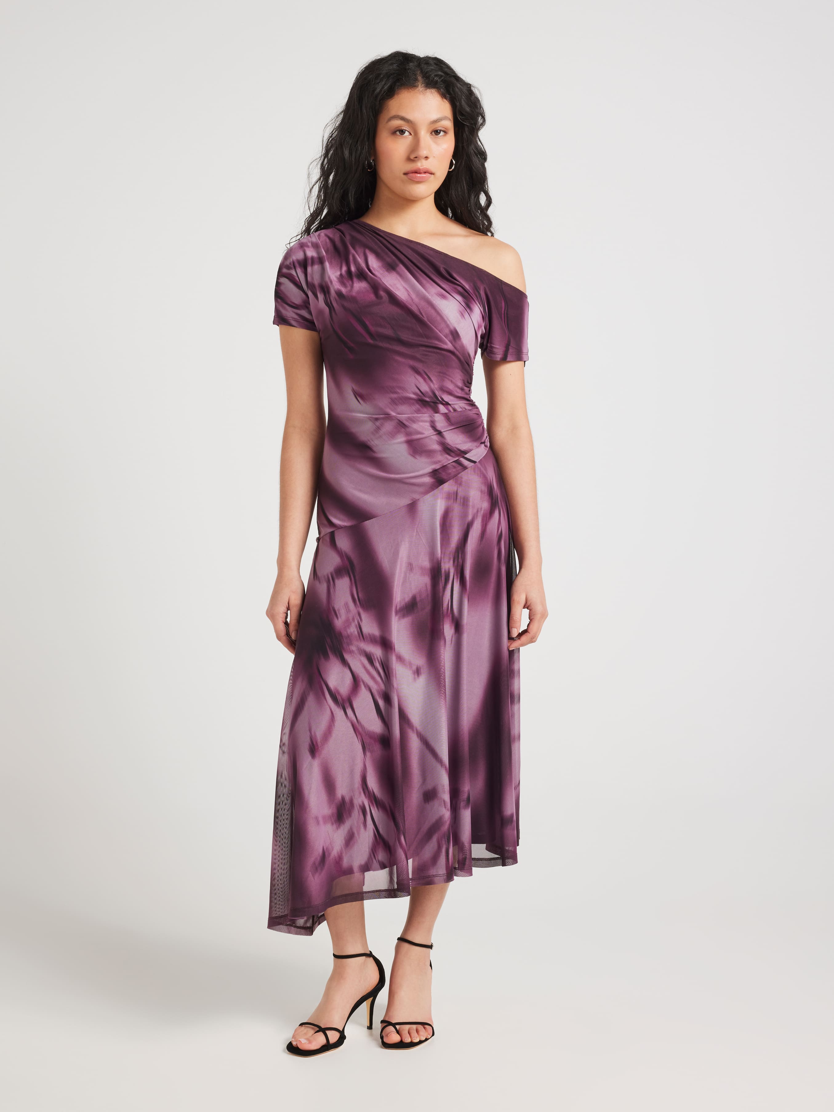 Noelle Over Shoulder Mesh Midi Dress