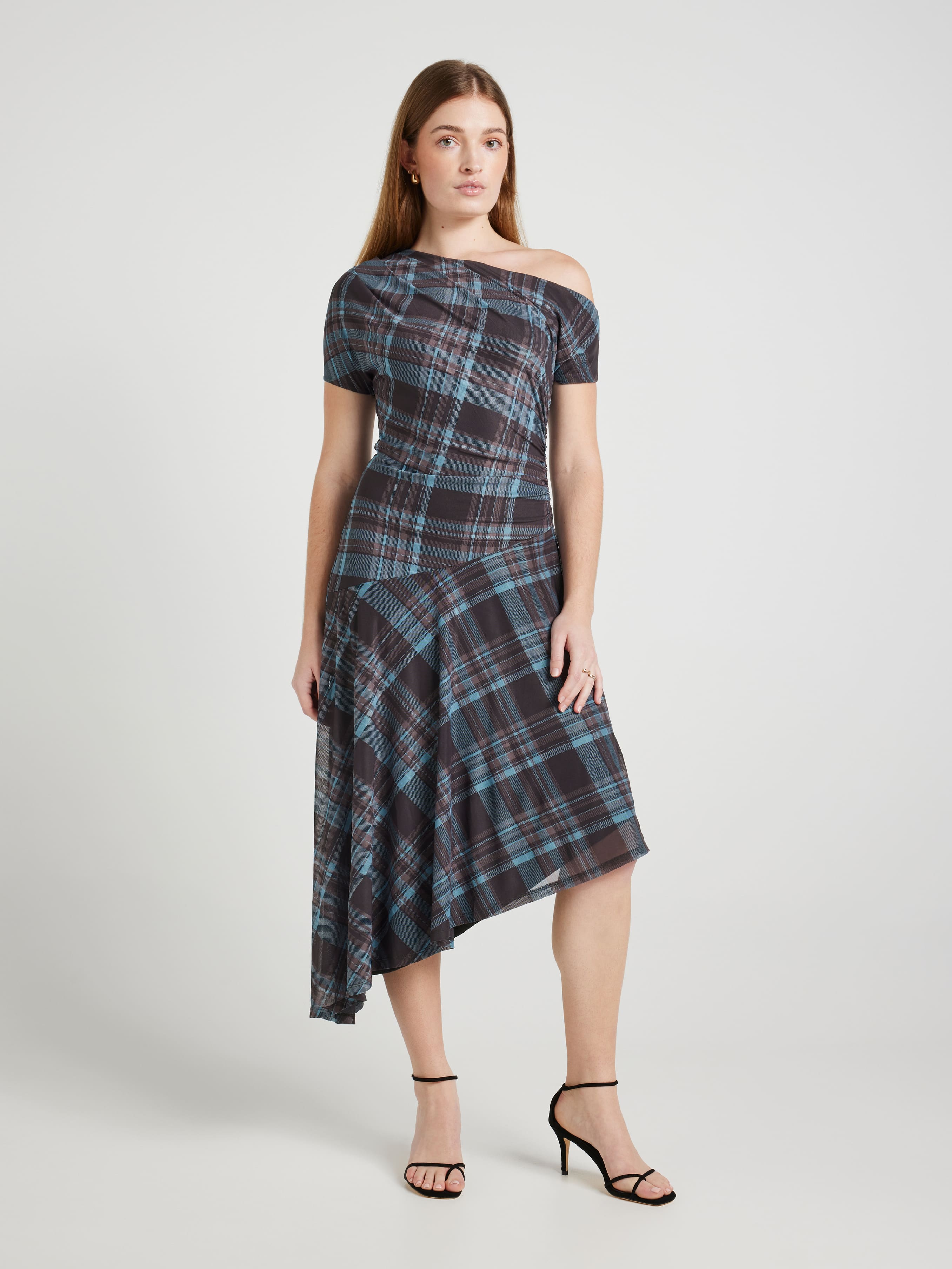 Noelle Over Shoulder Mesh Midi Dress