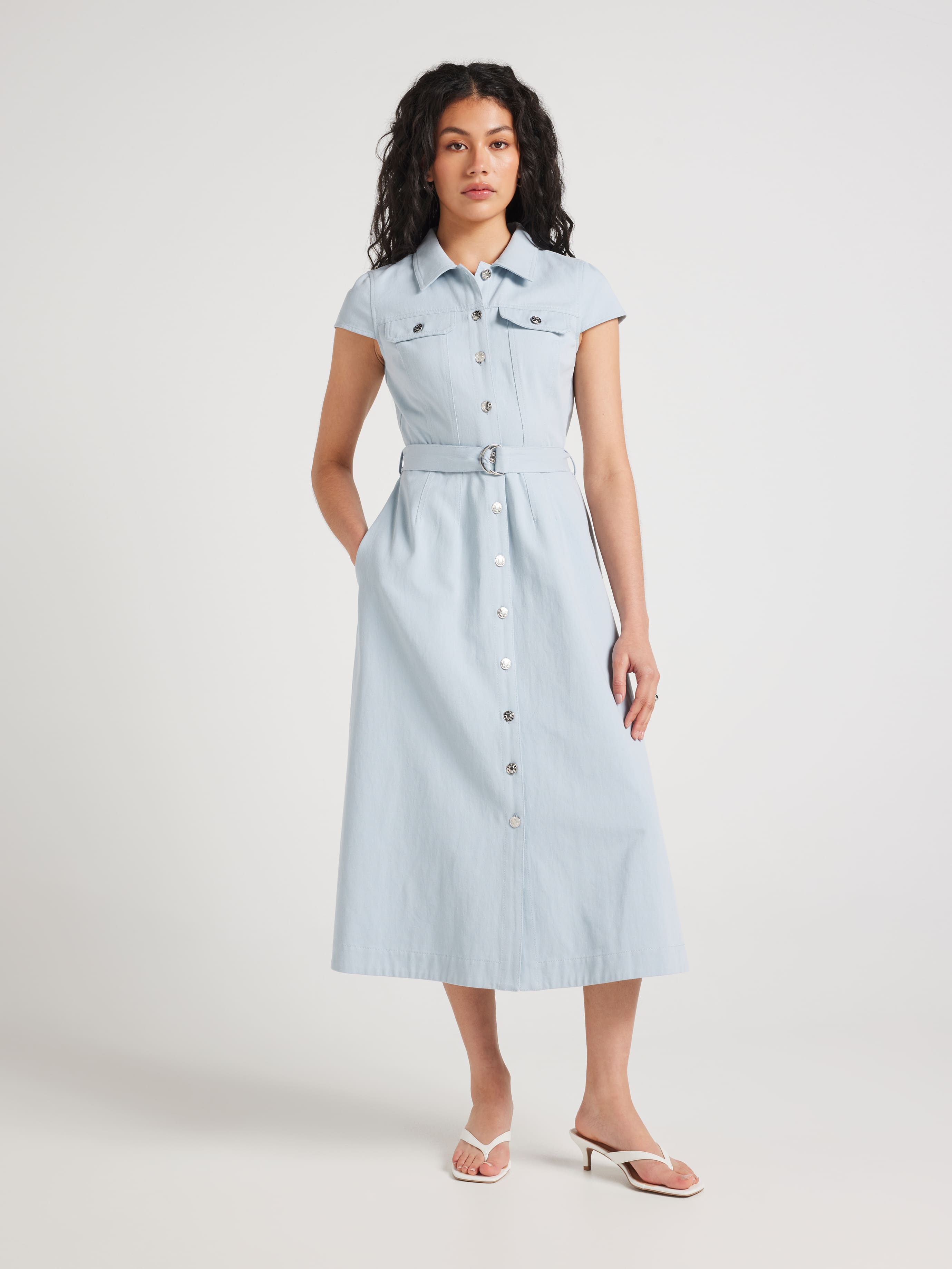 Riley Denim Short Sleeve Midi Dress