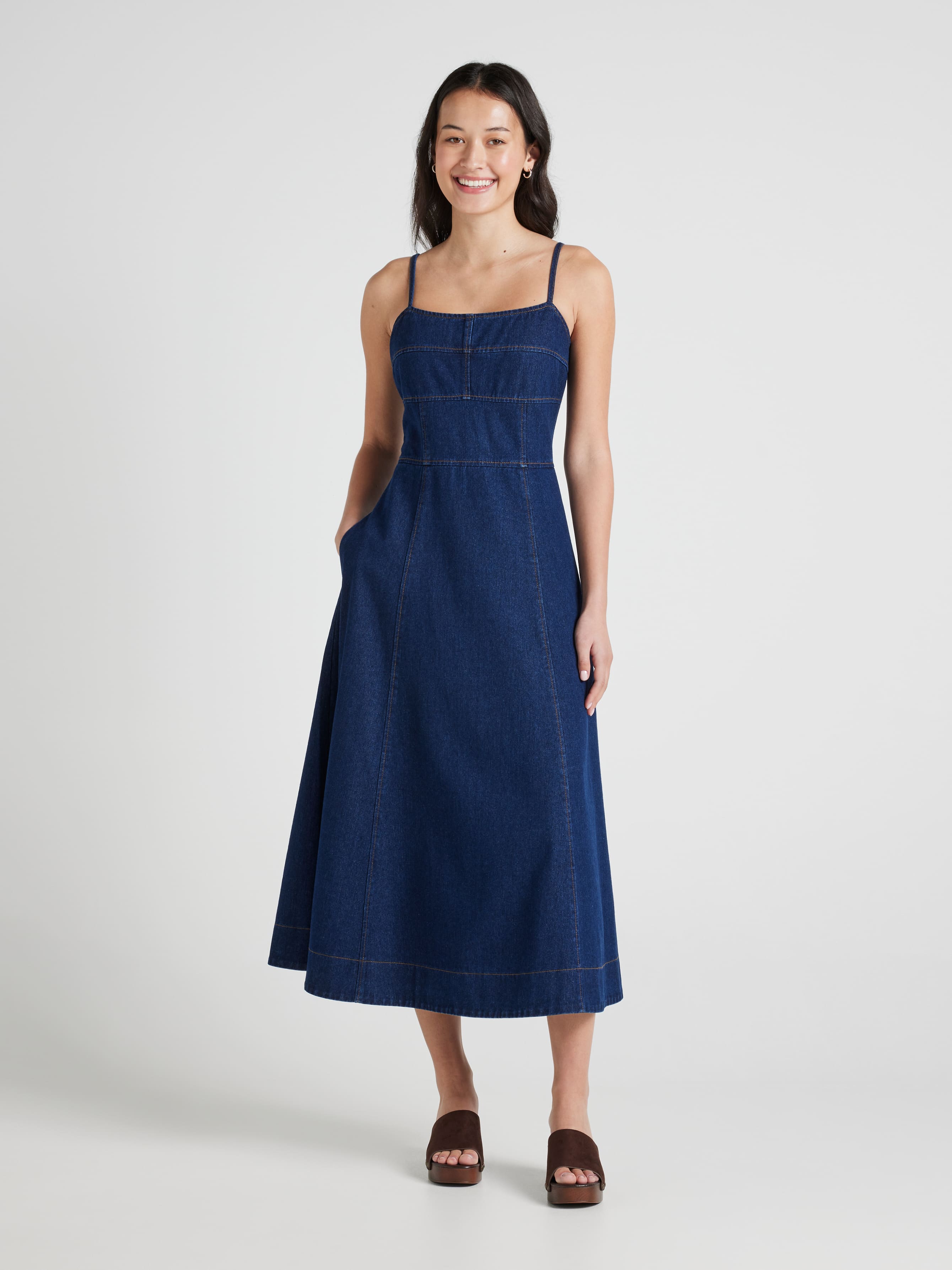 Honey Denim Strapy Midi Dress