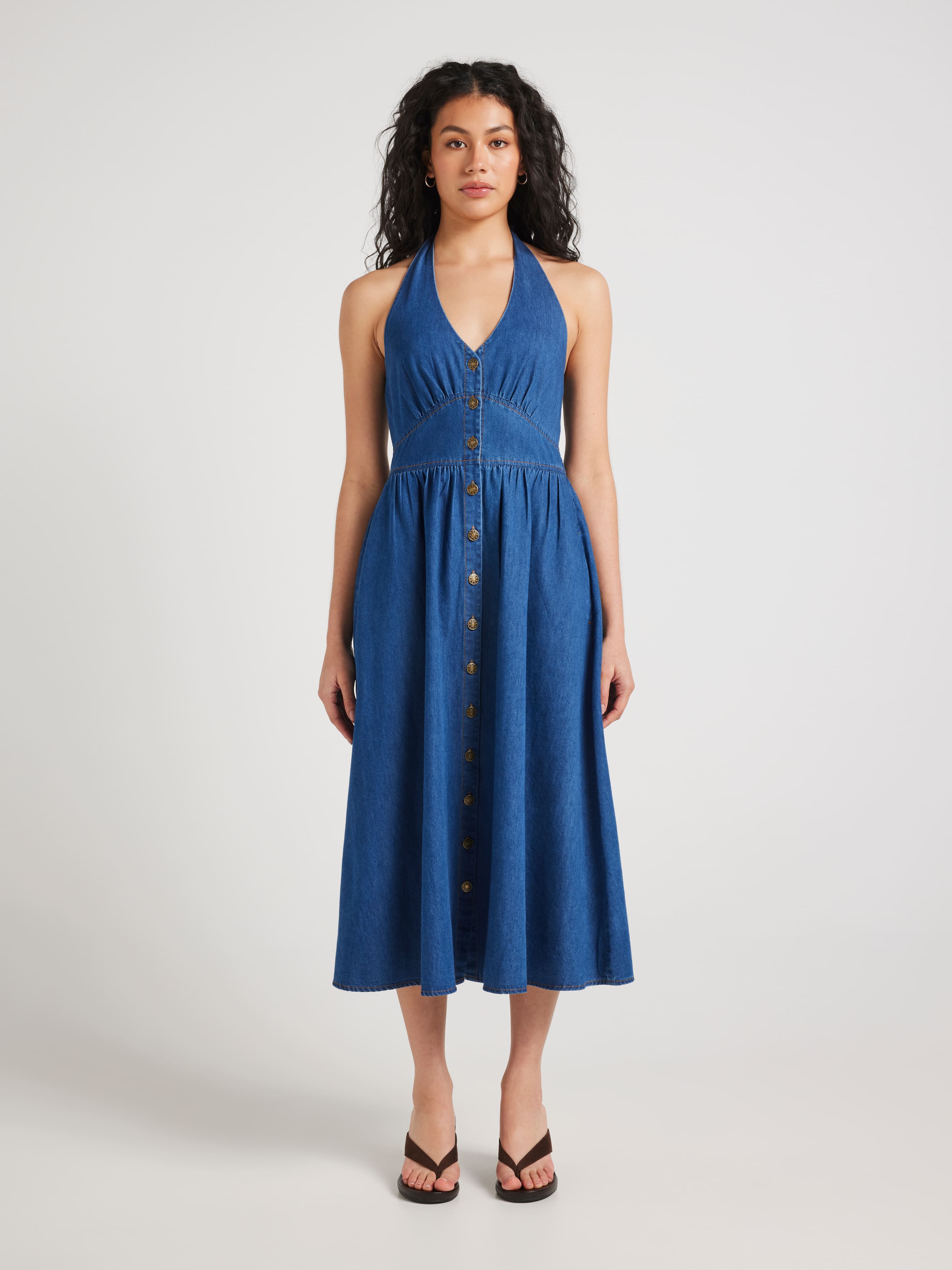 Harriet Halter Denim Midi Dress
