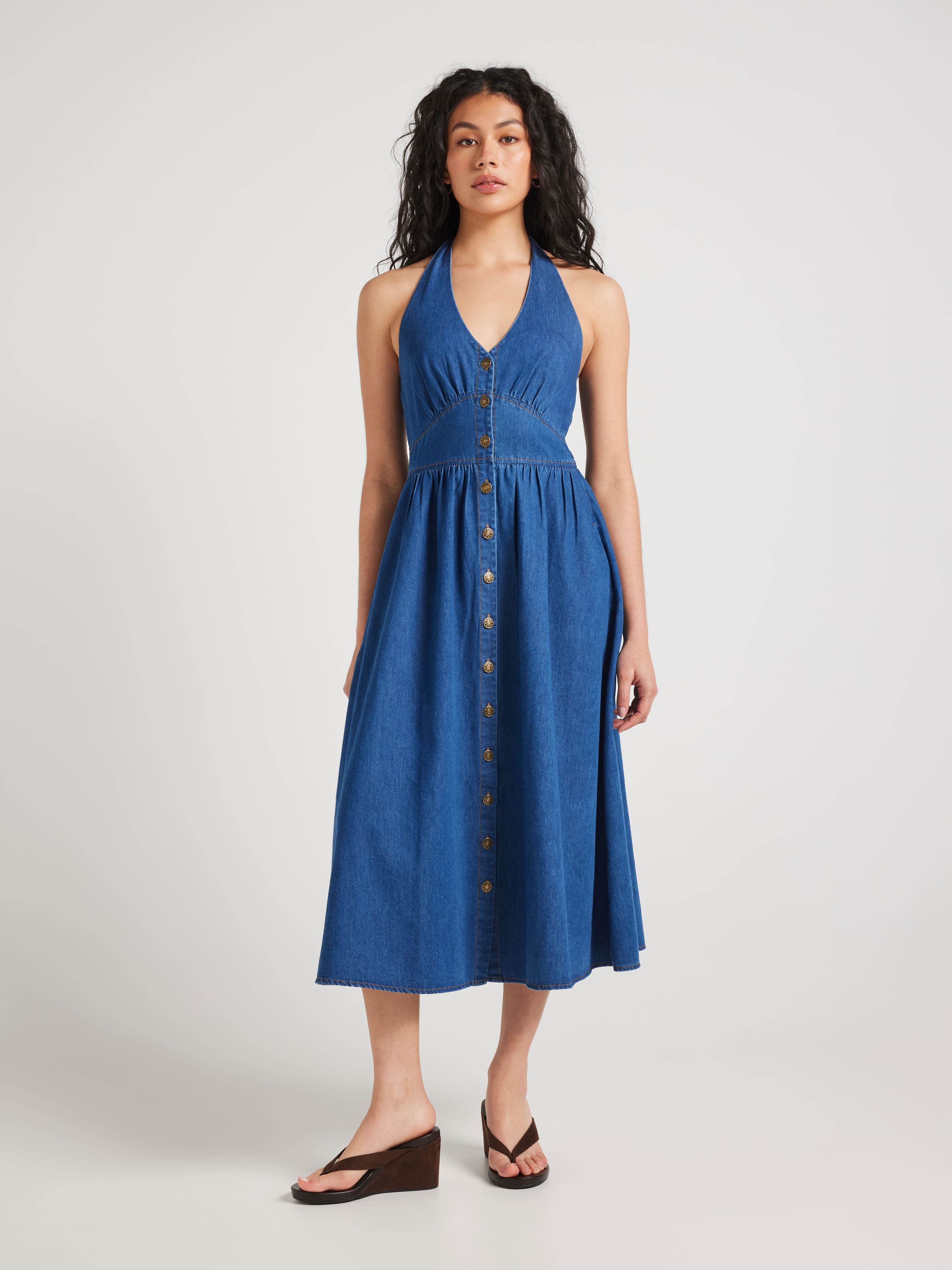 Harriet Halter Denim Midi Dress