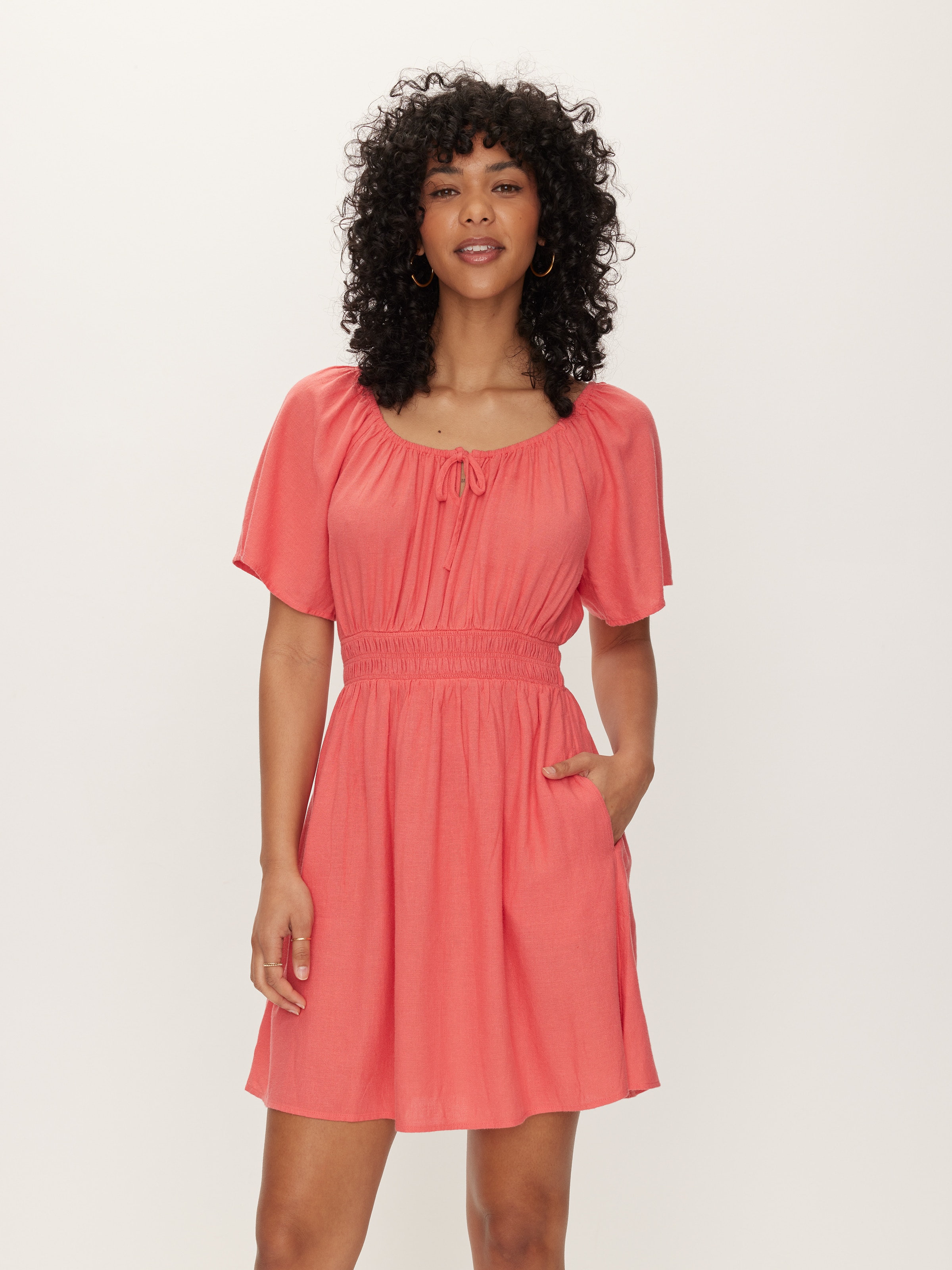 Woven dotti deep v puff sleeve mini dress outlet