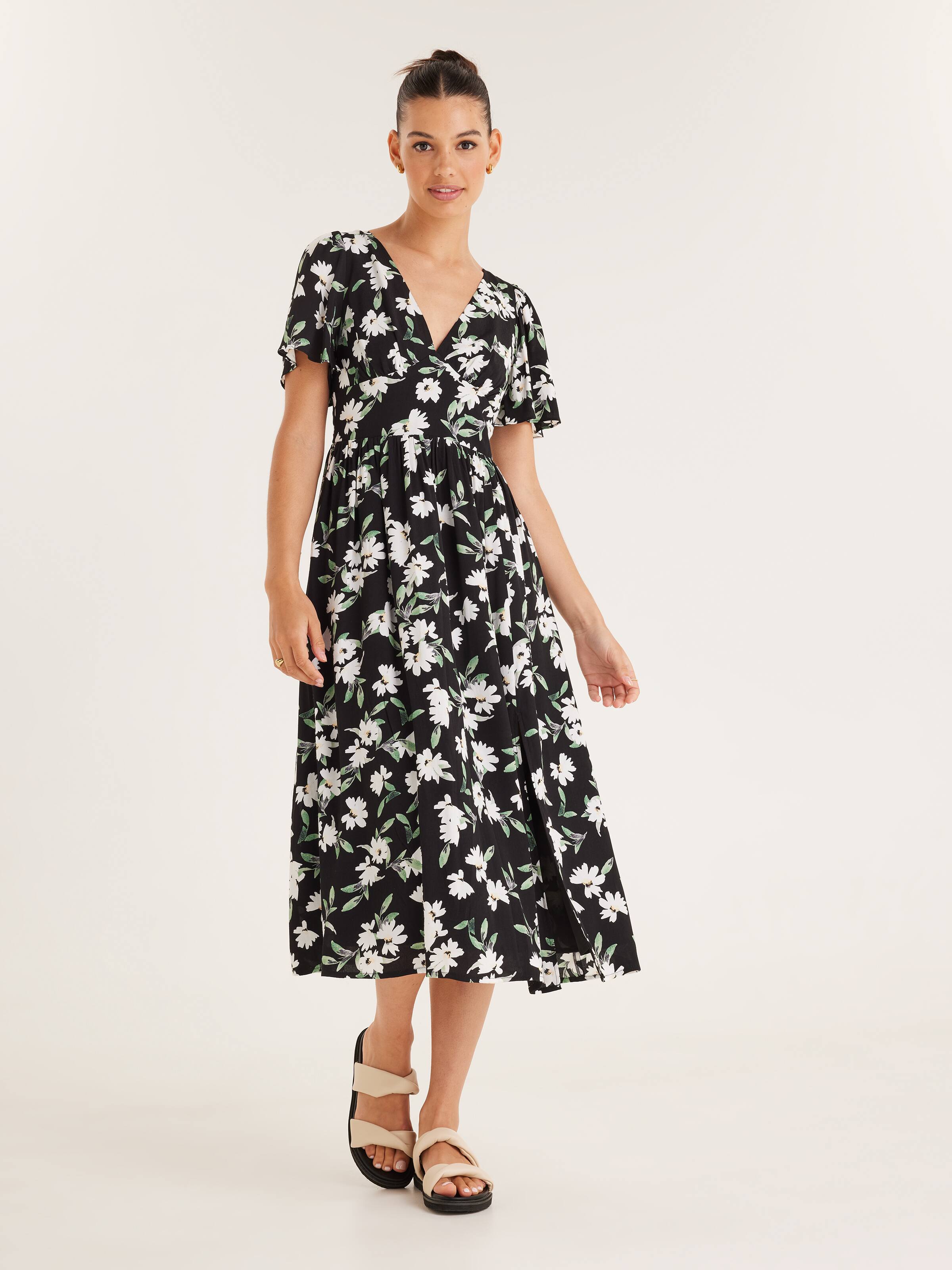 Buy Black Floral Printed Midi Dress for Women Online in India