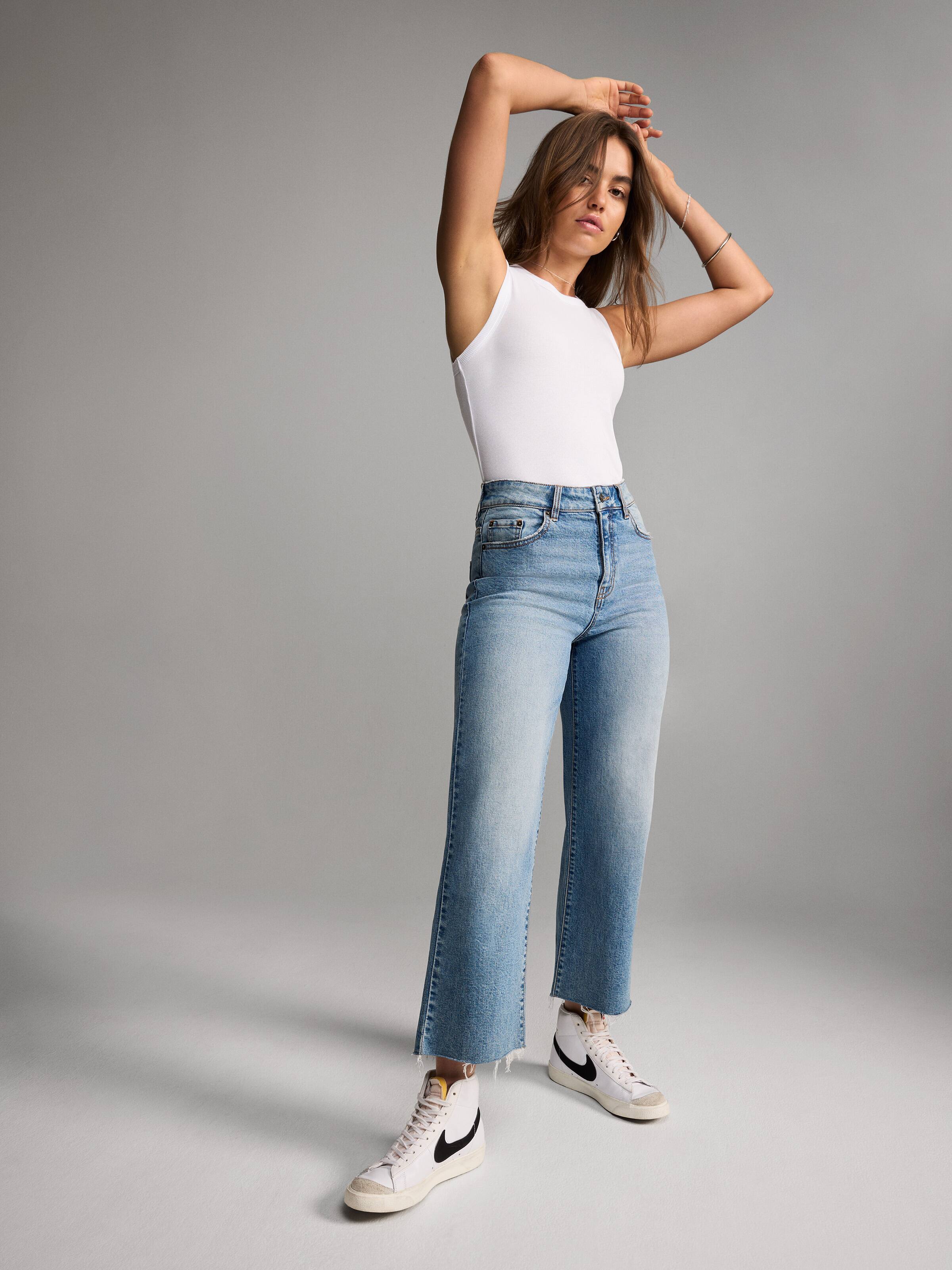 Bleach Wash High-Rise Wide Leg Jeans  Wide leg jeans, Ripped jeans, Ripped  denim pants