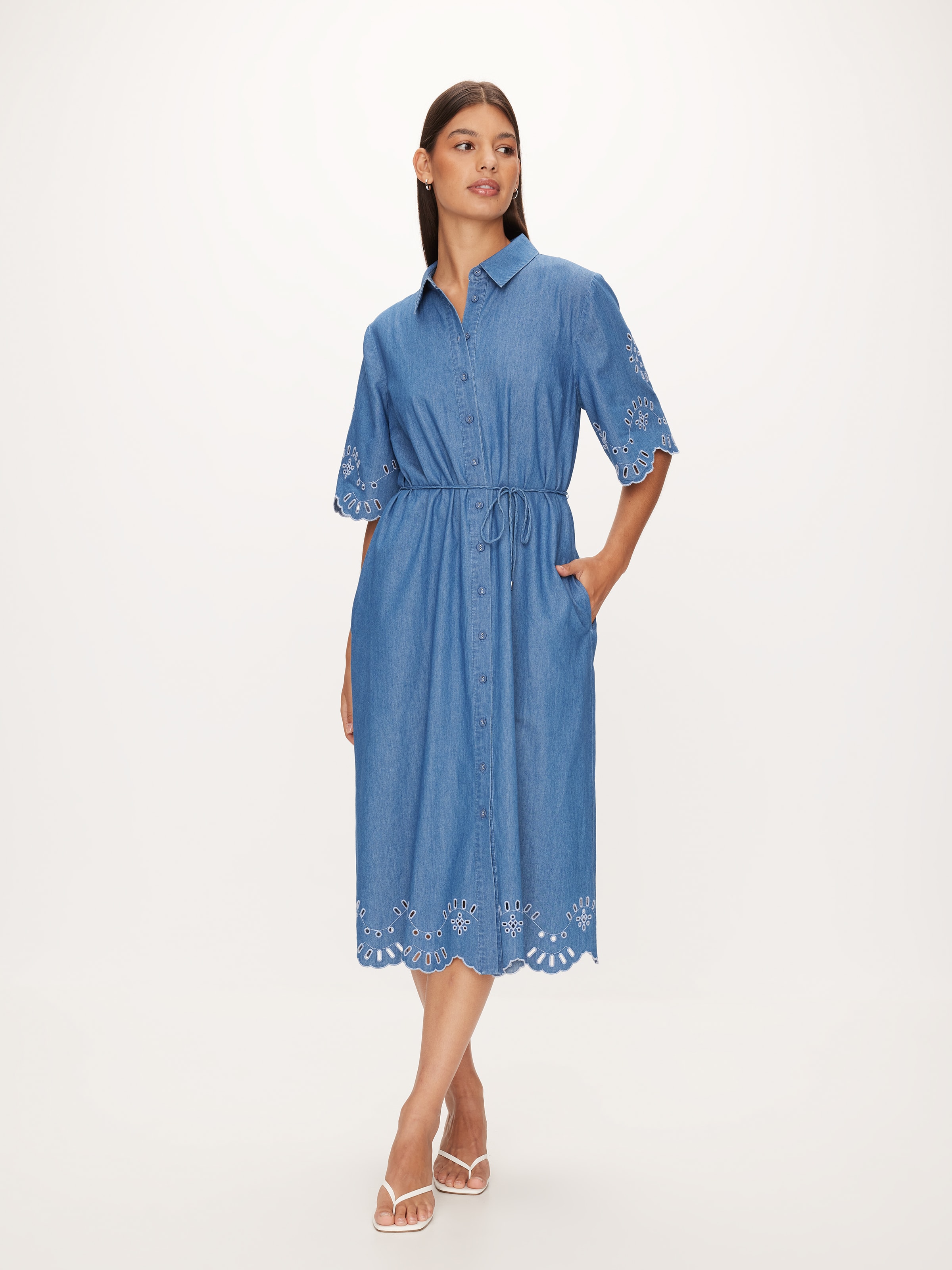 Cutwork Shirt Dress Midi