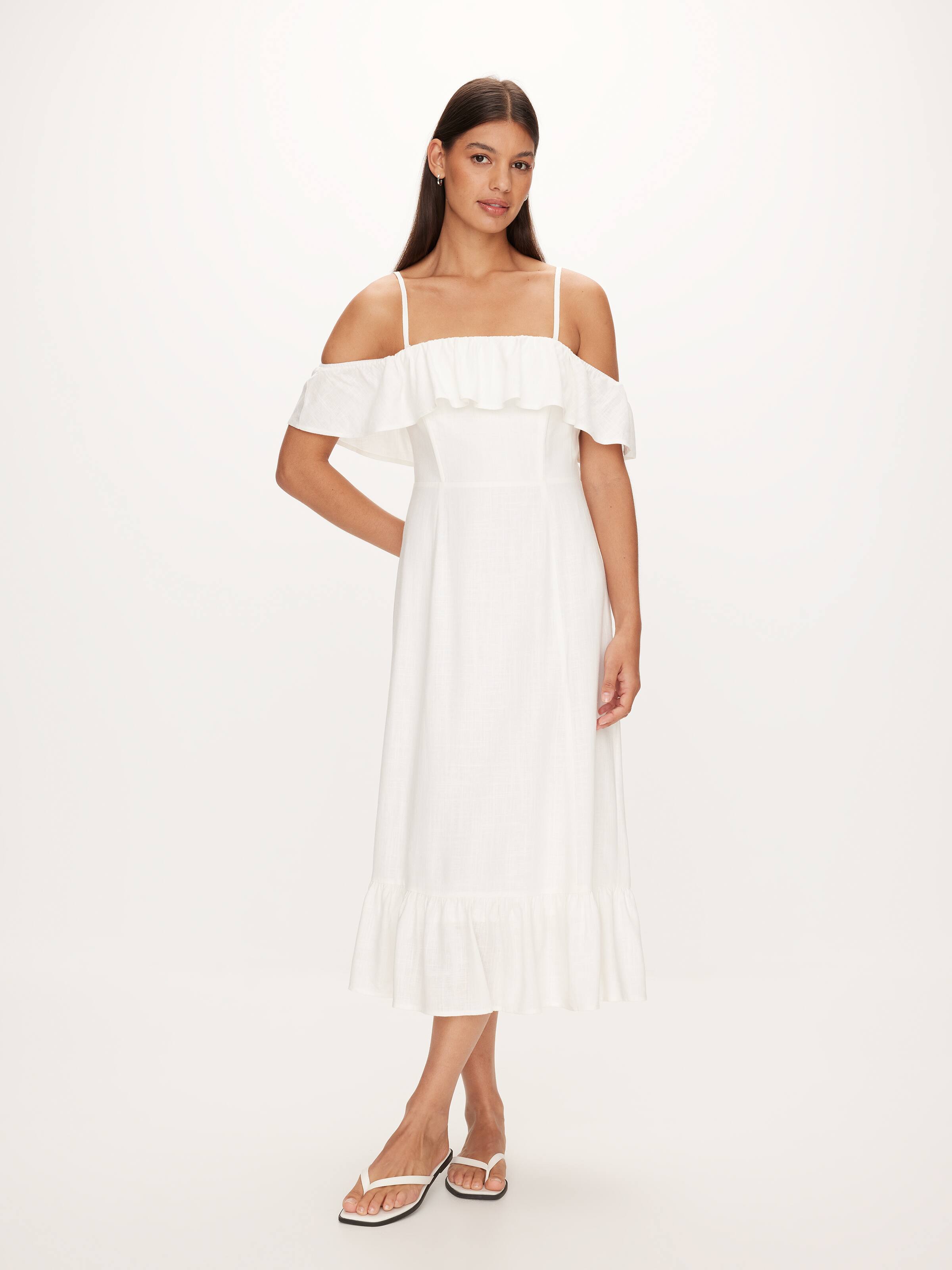 Frill Linen Blend Midi Dress