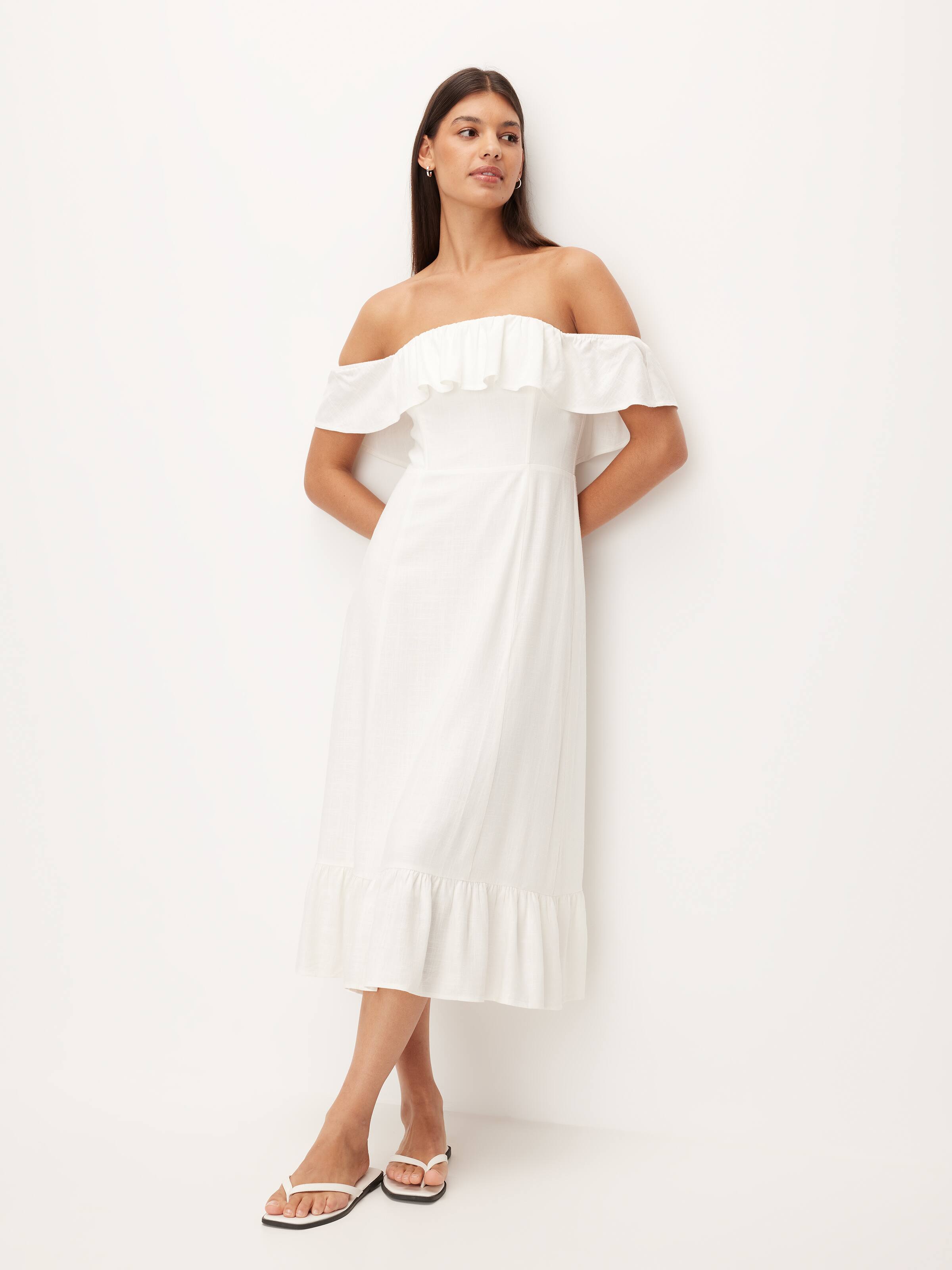 Frill Linen Blend Midi Dress
