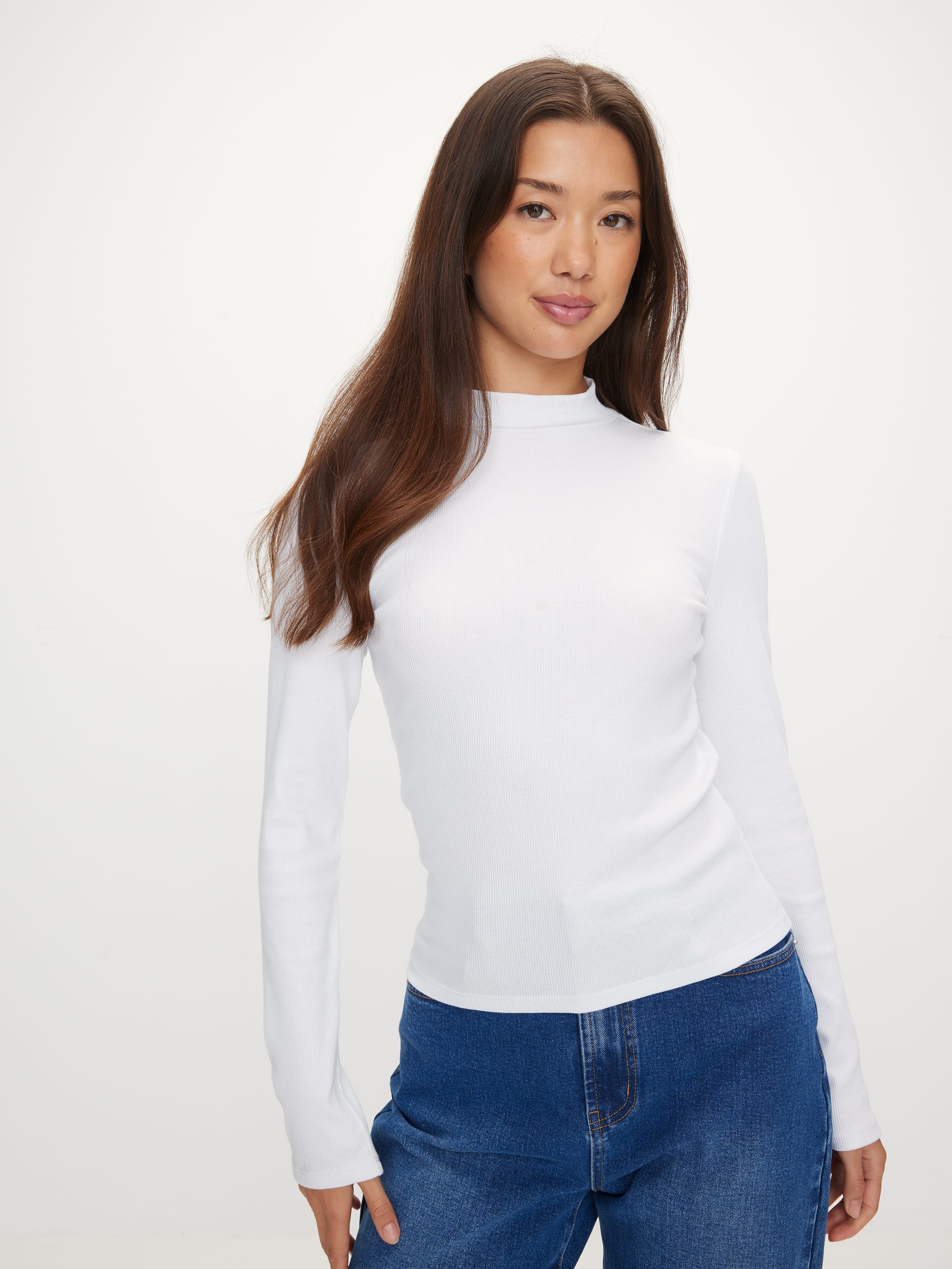 Mock Neck Rib Long Sleeve Top