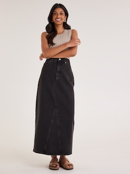 Ebony Denim Maxi Skirt
