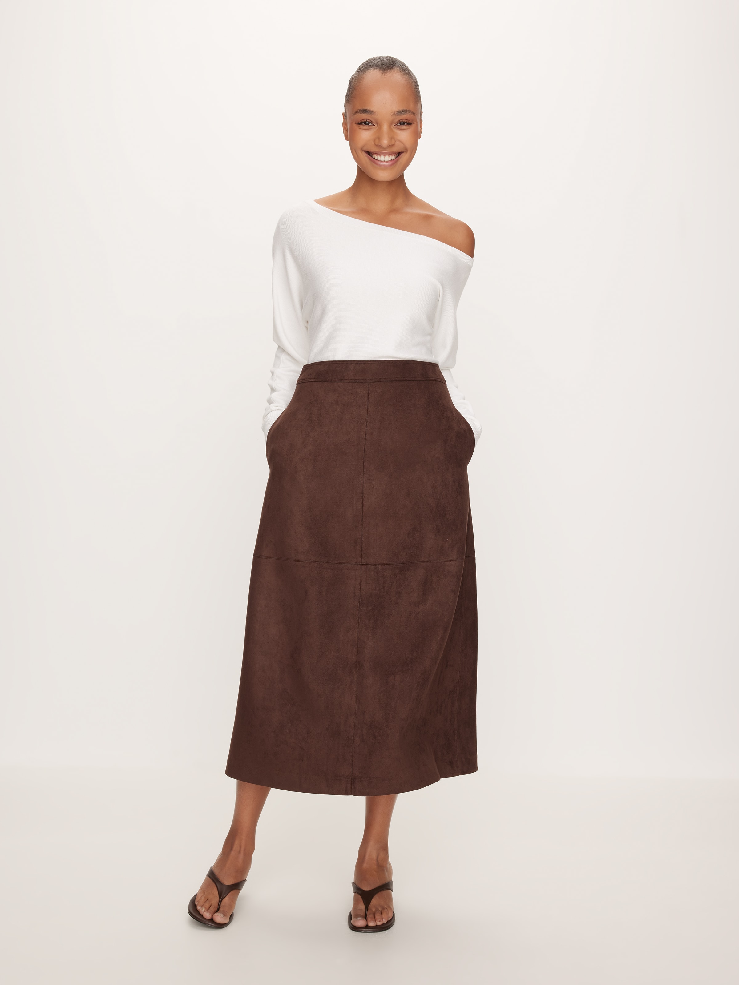V Callie Suede Midi Skirt
