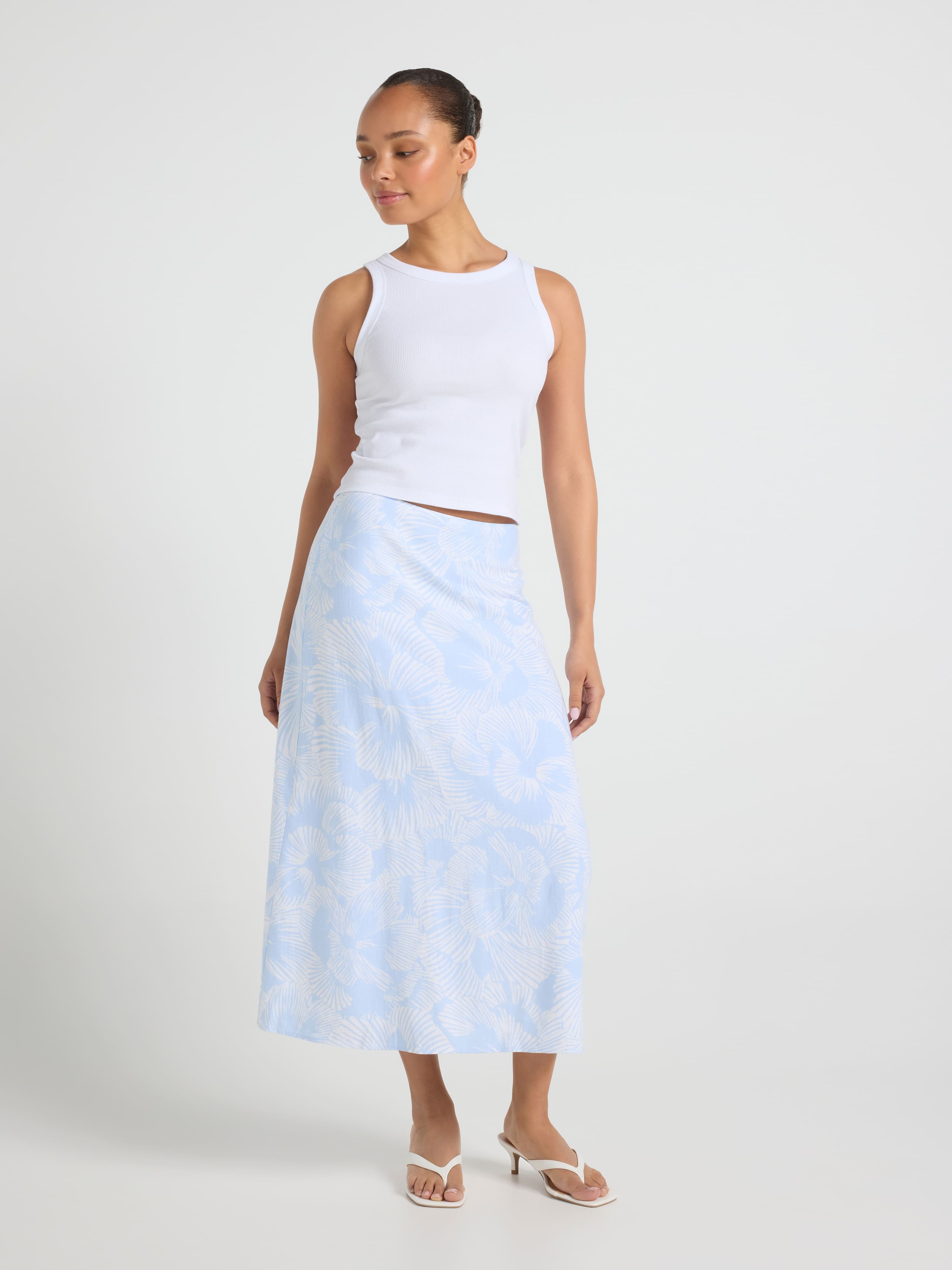 Alexa Linen Blend Midi Skirt