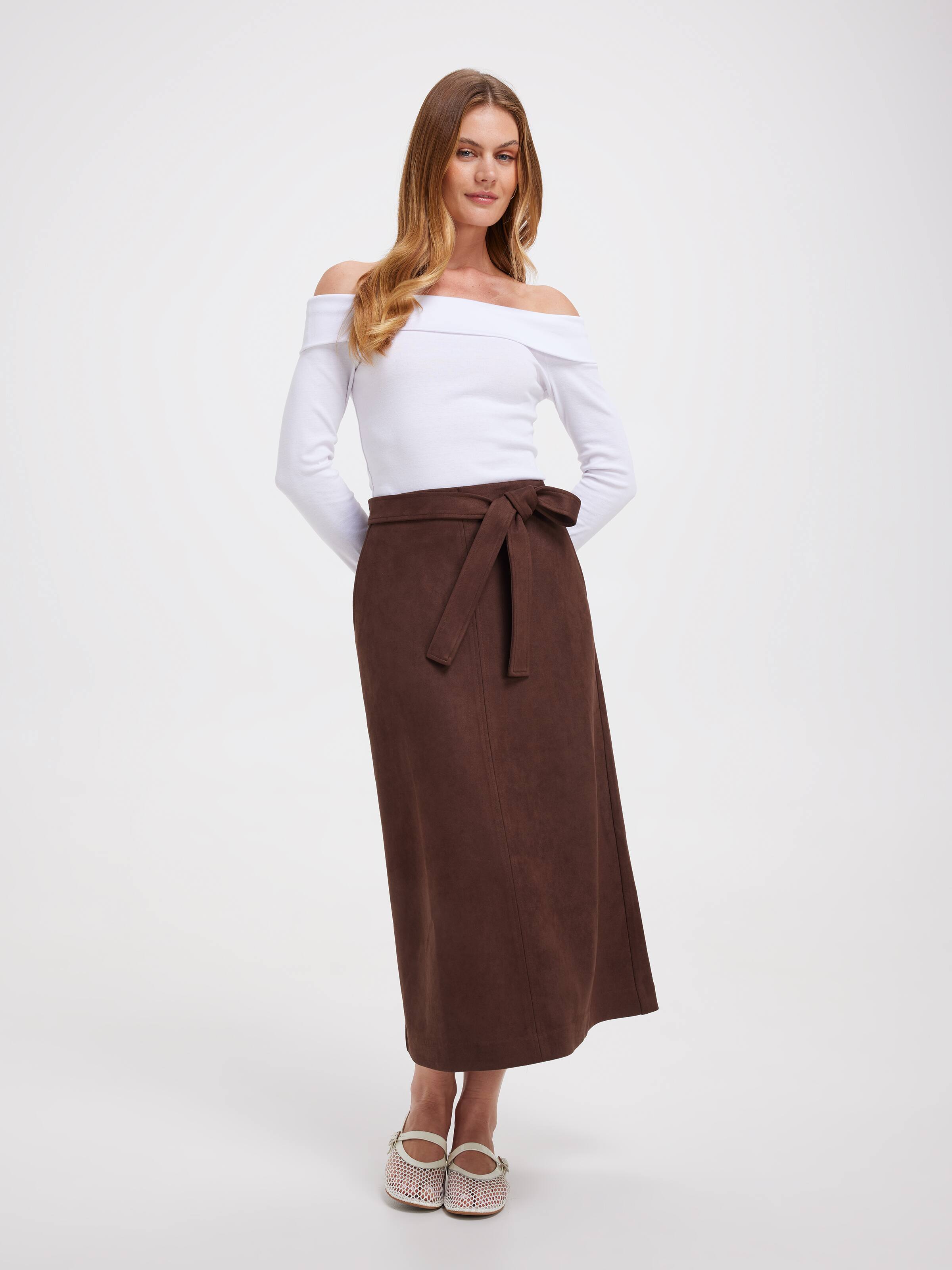 Claudia Suedette Midi Skirt