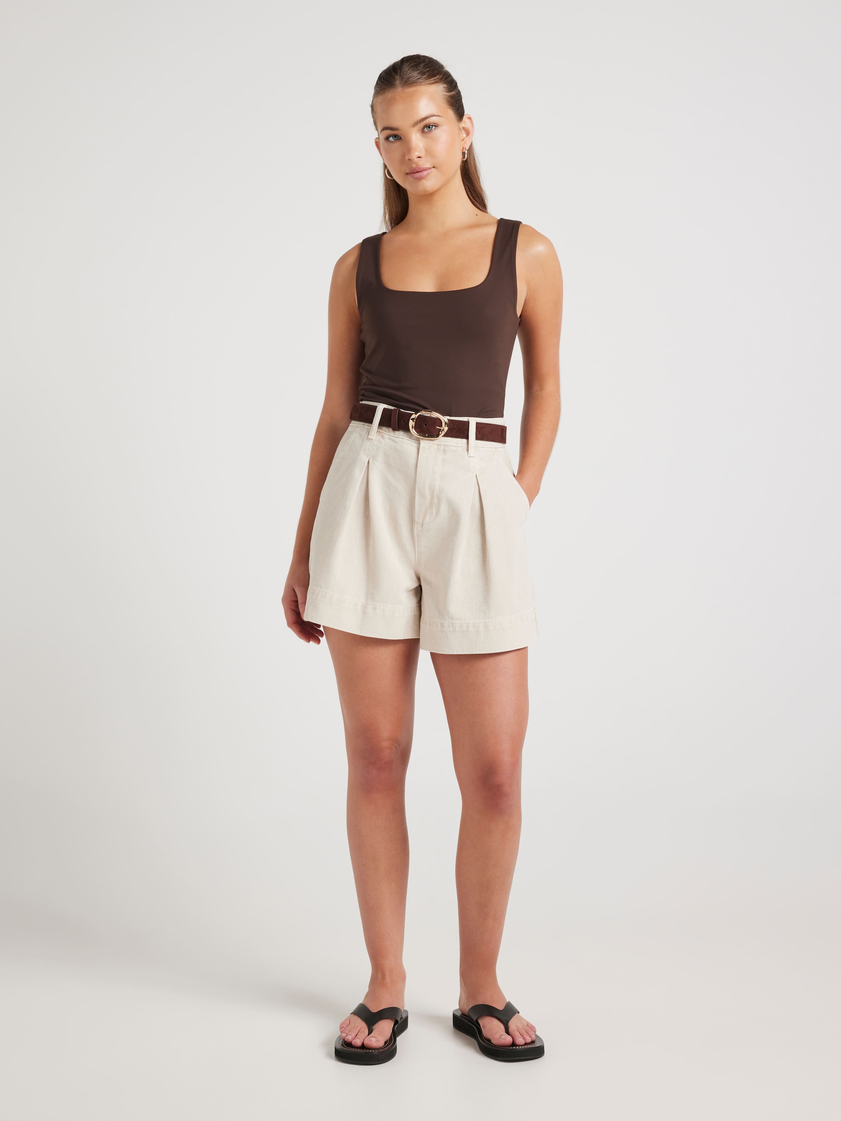 Linda Pleat Front Denim Short