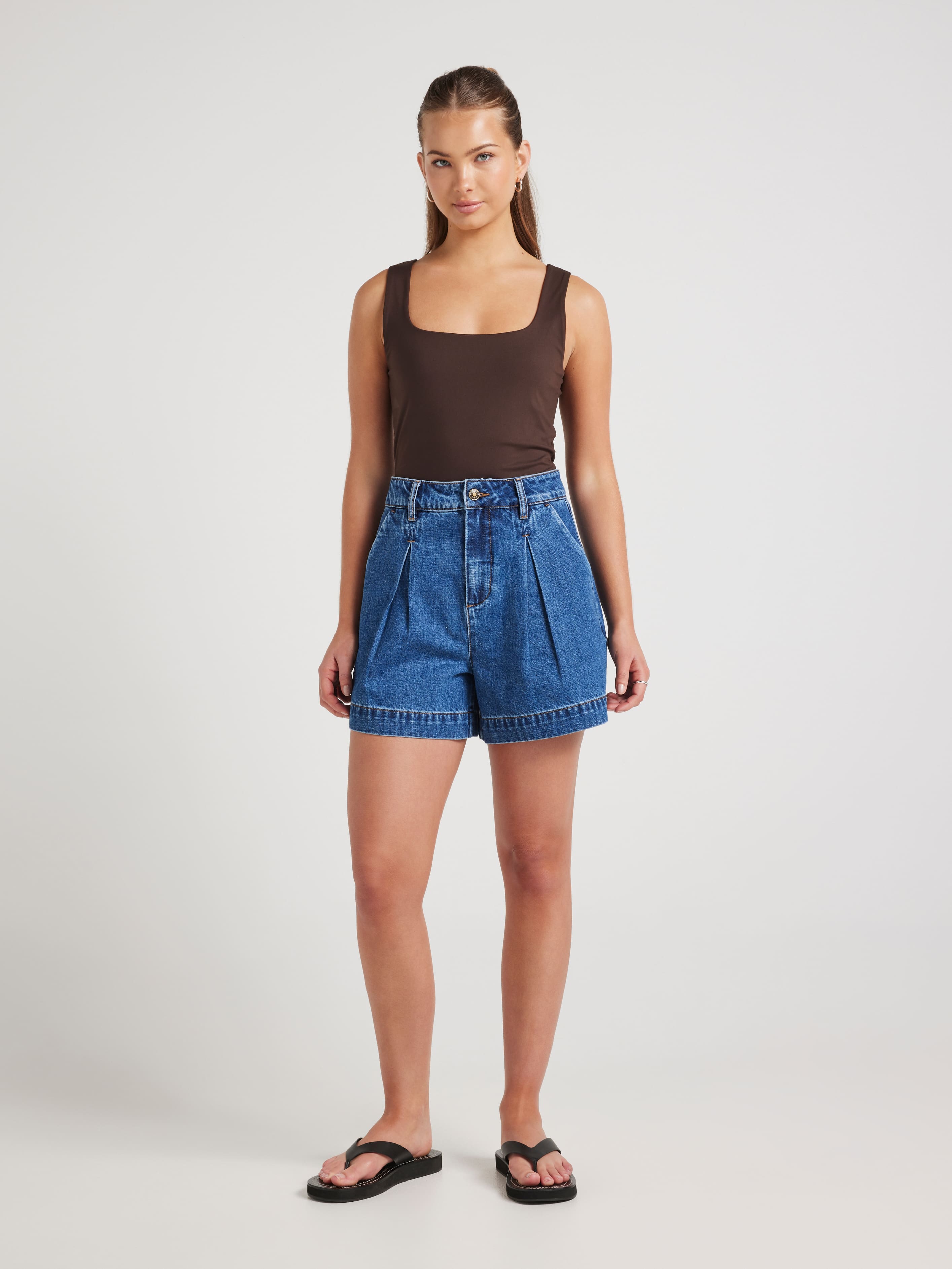 Linda Pleat Front Denim Short