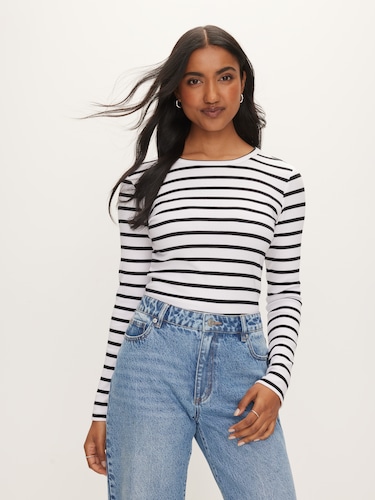 Rib Crew Neck Long Sleeve Top                                                                                                   
