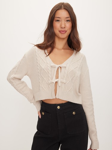 Dolly Tie Front Cable Cardi                                                                                                     