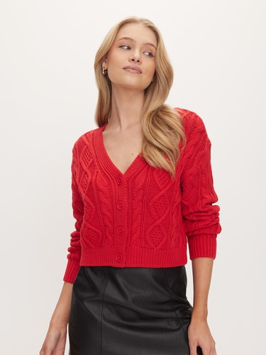 Chrissy Crop Cable Cardigan                                                                                                     