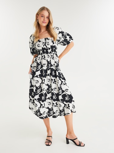 Nisha Puff Sleeve Midi Dress                                                                                                    