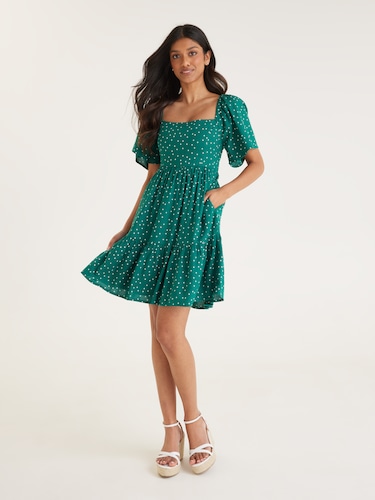 Shirred mini clearance dress